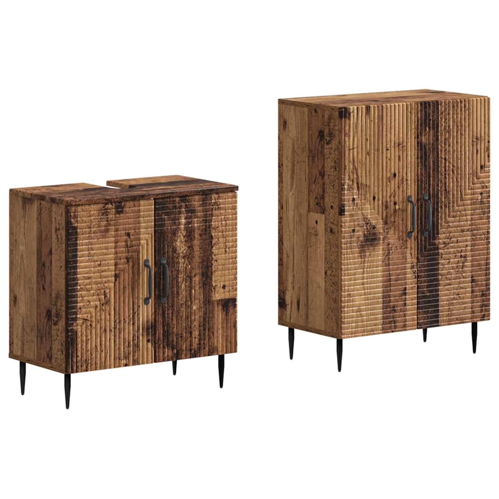 vidaXL 2-teiliges Badezimmer Schrank Set HAARLEM Altholz Holzwerkstoff