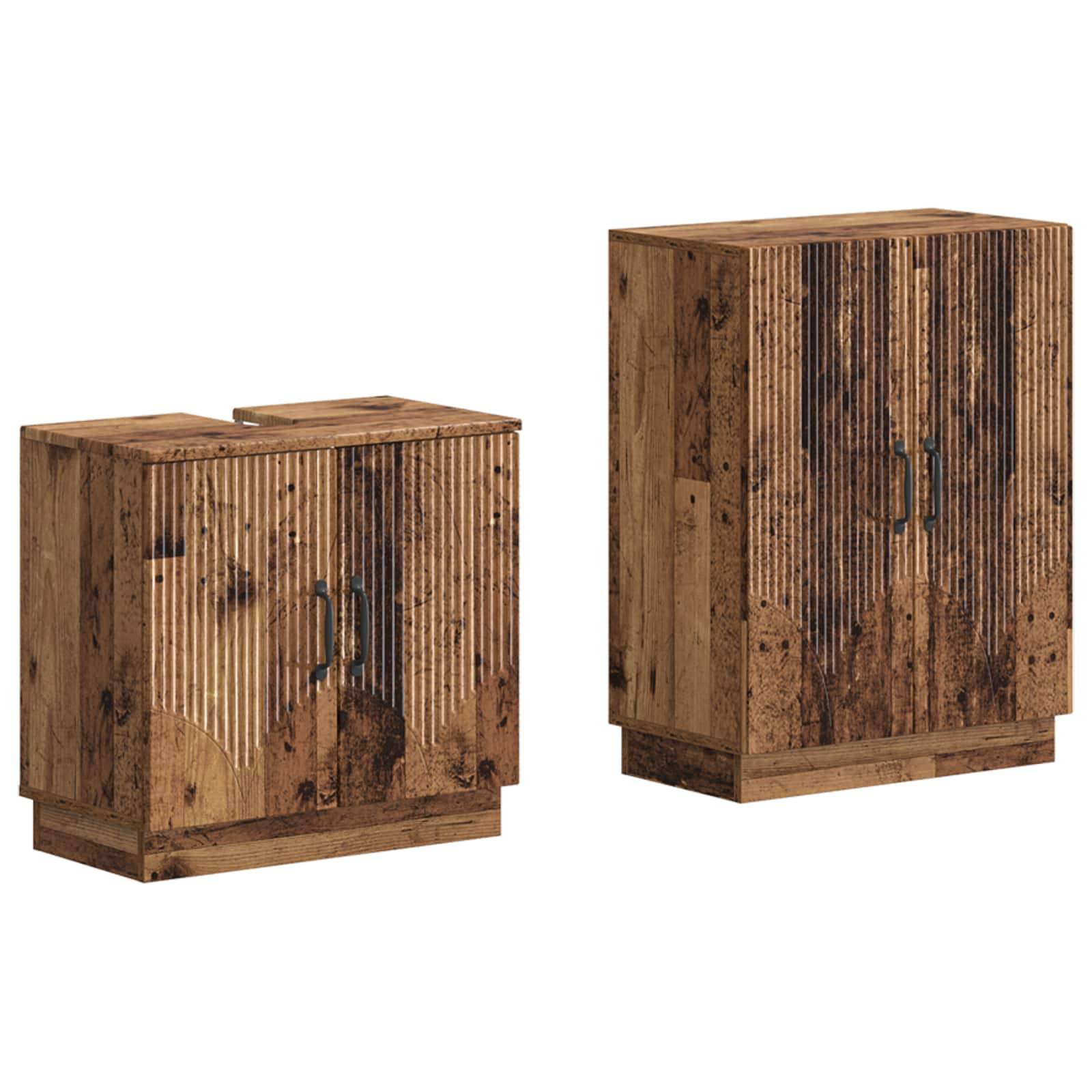 vidaXL 2-teiliges Badezimmer Schrank Set HOORN Altholz Holzwerkstoff