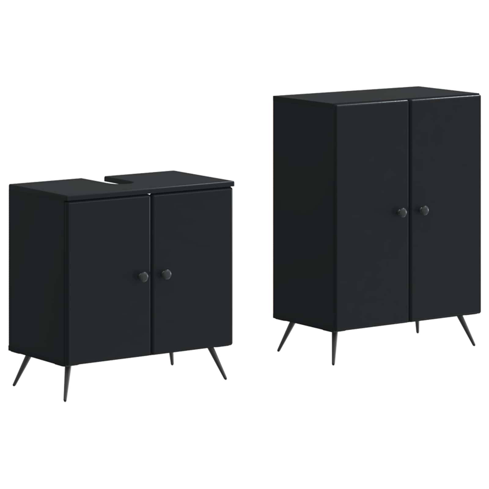 vidaXL 2-teiliges Badezimmer Schrank Set BREDA Schwarz Holzwerkstoff