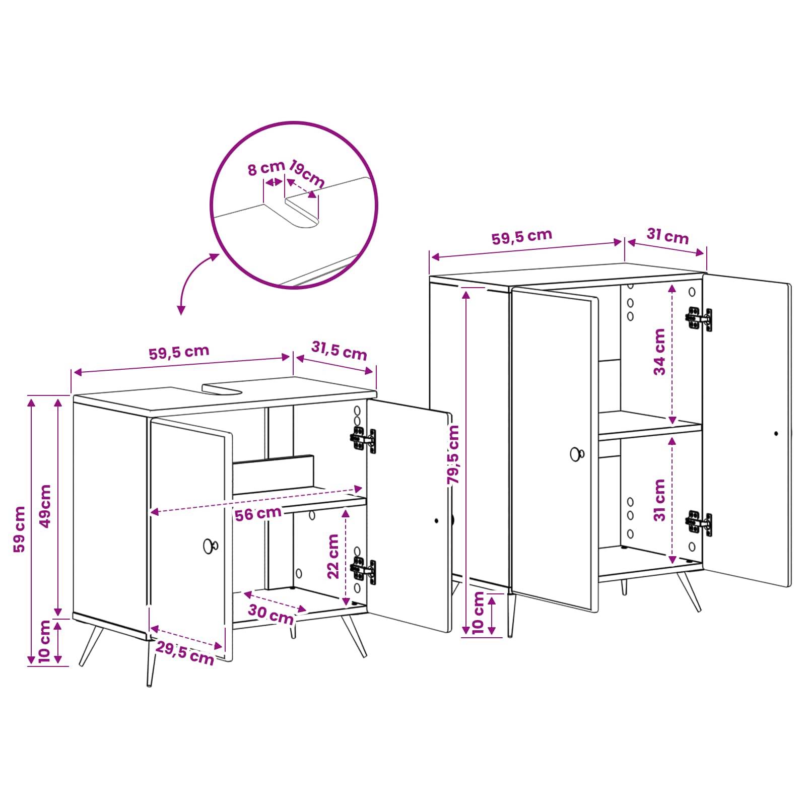 vidaXL 2-teiliges Badezimmer Schrank Set BREDA Schwarz Holzwerkstoff
