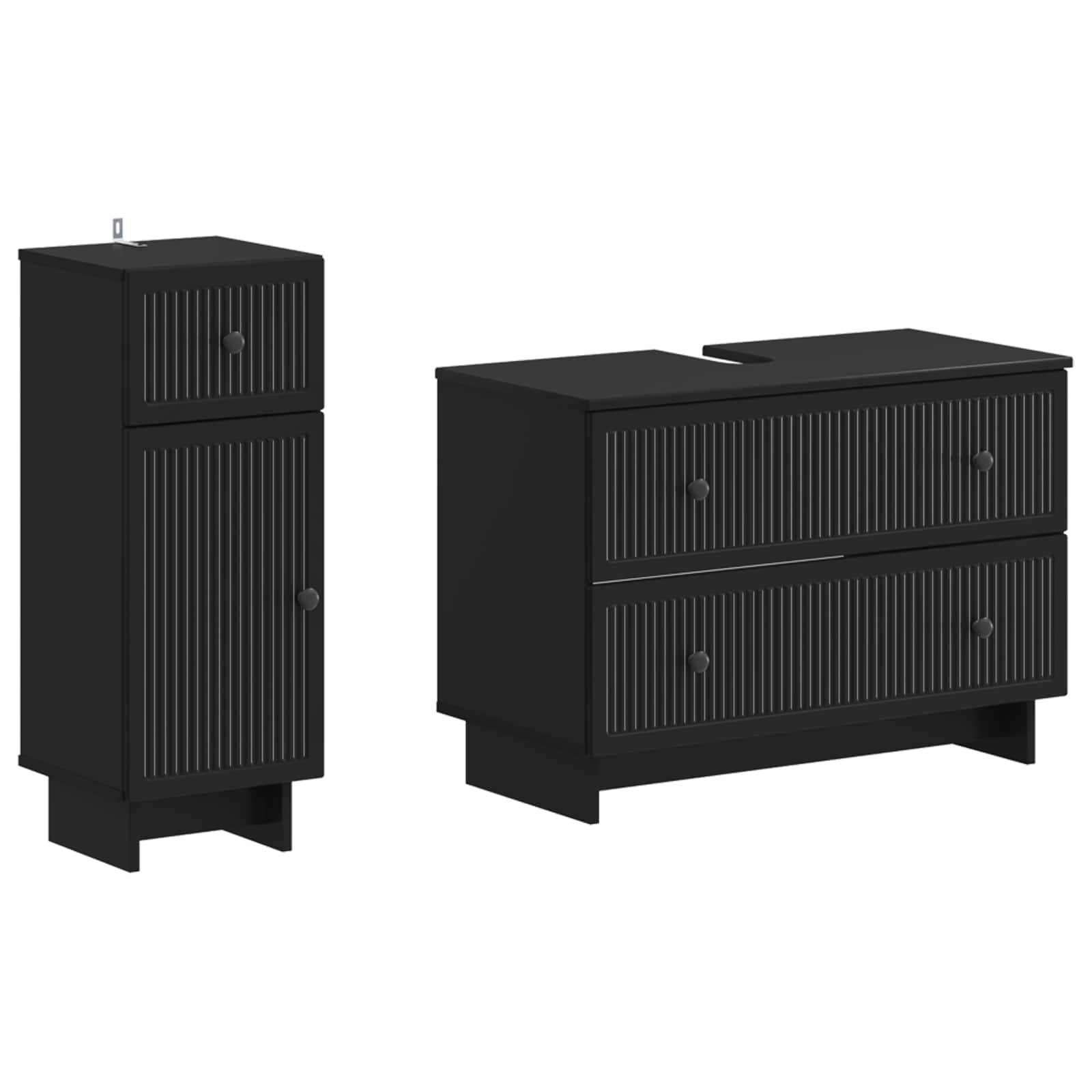 vidaXL 2-teiliges Badezimmer Schrank Set EDE Schwarz Holzwerkstoff