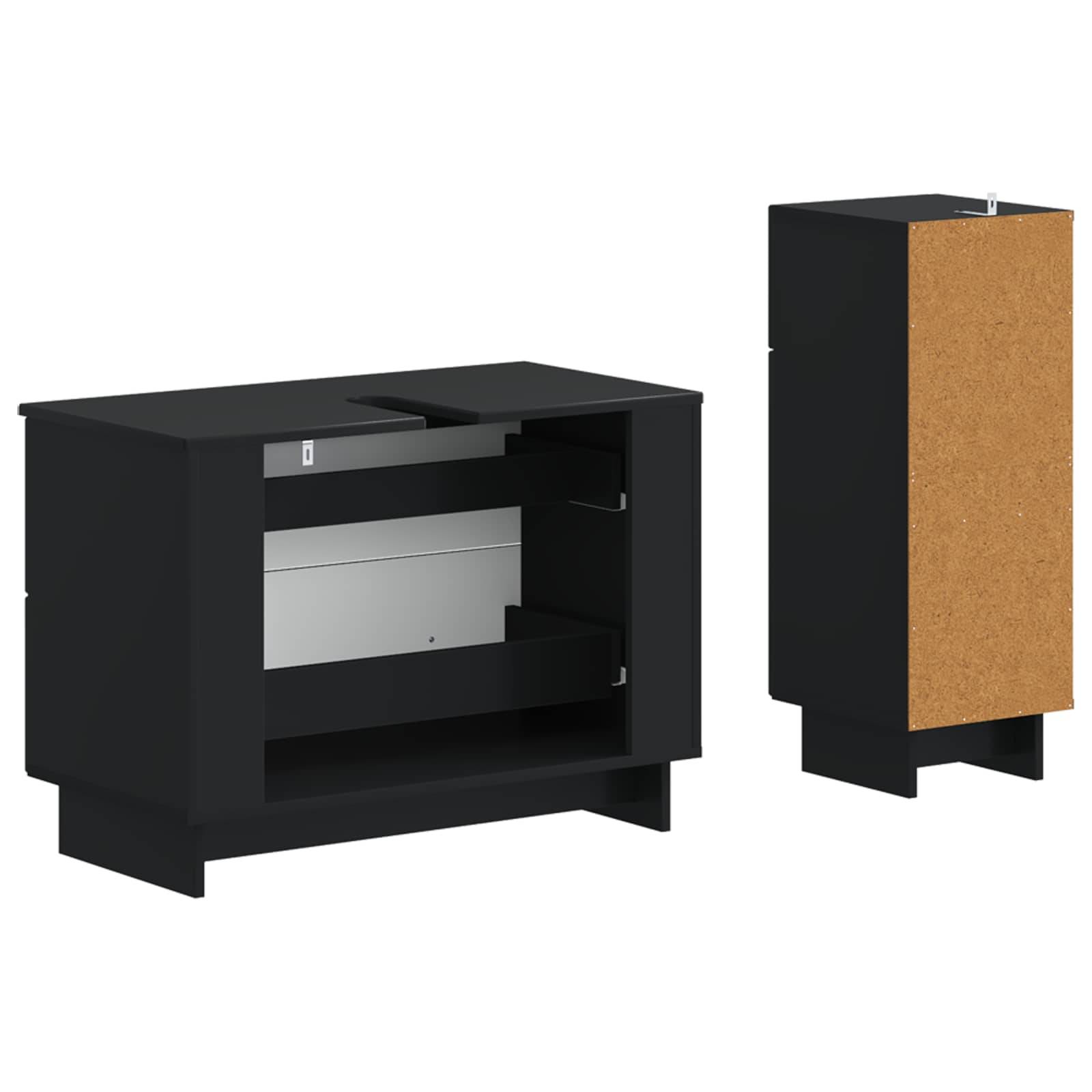 vidaXL 2-teiliges Badezimmer Schrank Set EDE Schwarz Holzwerkstoff