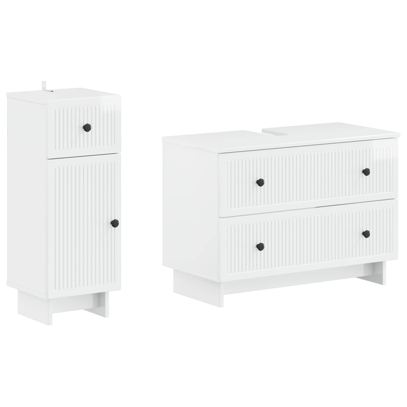 vidaXL 2-teiliges Badezimmer Schrank Set EDE Hochglanz Weiß