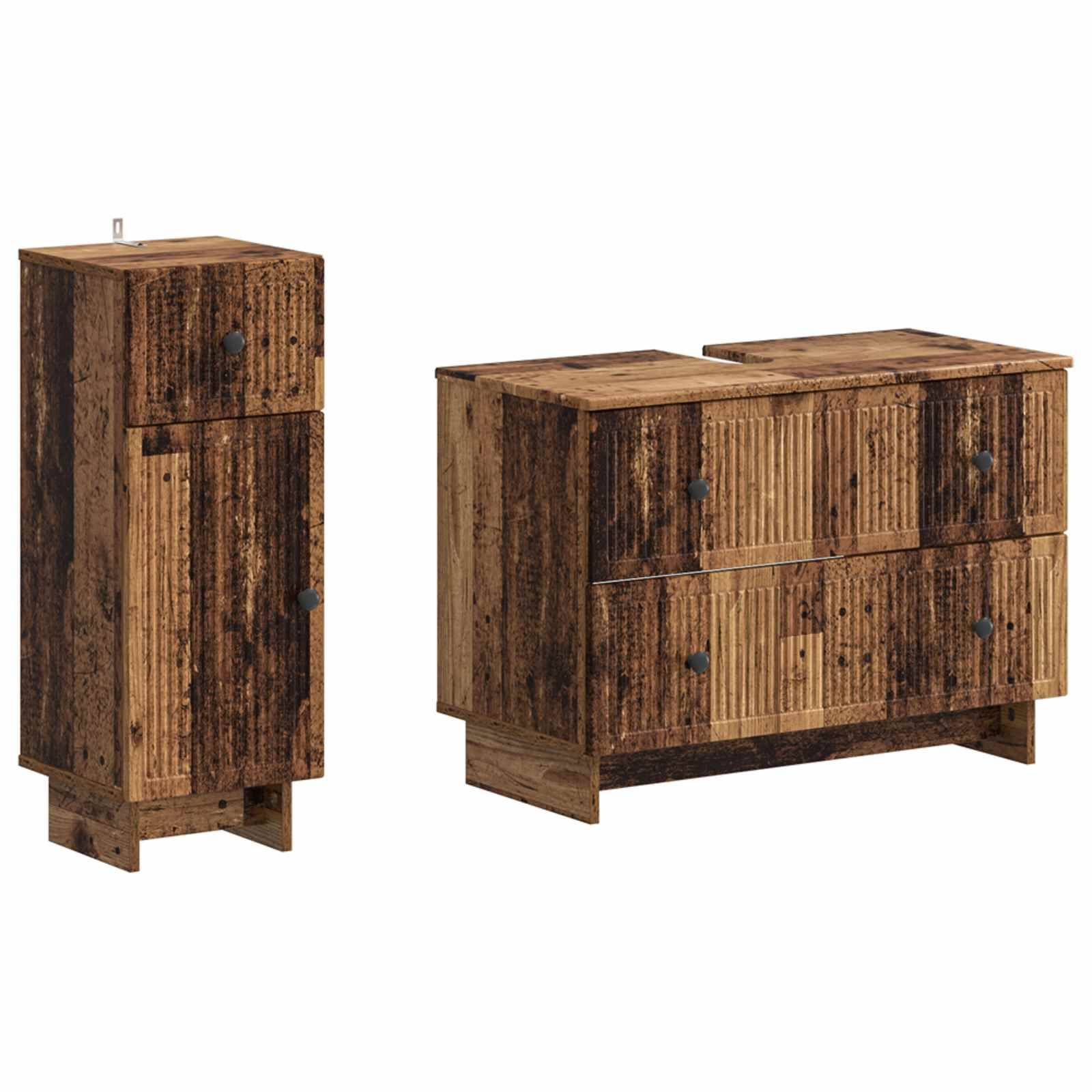 vidaXL 2-teiliges Badezimmer Schrank Set EDE Altholz Holzwerkstoff