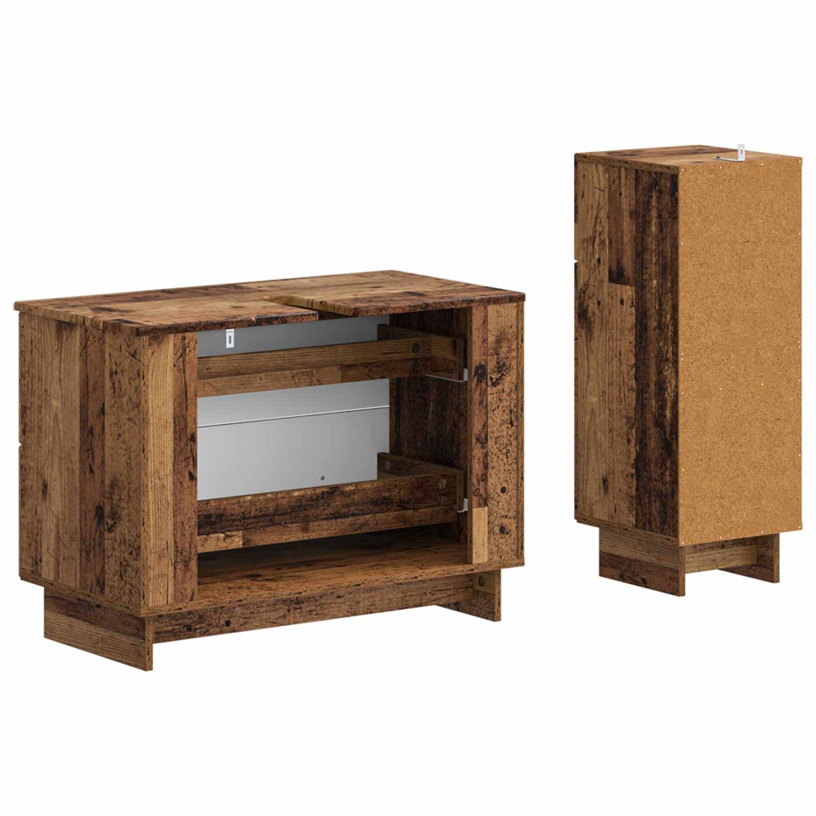 vidaXL 2-teiliges Badezimmer Schrank Set EDE Altholz Holzwerkstoff
