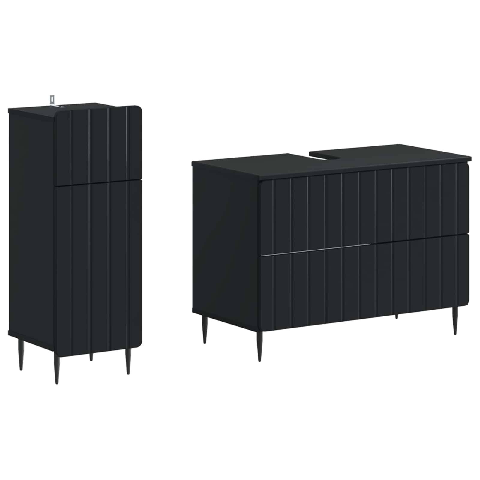 vidaXL 2-teiliges Badezimmer Schrank Set ZWOLLE Schwarz Holzwerkstoff