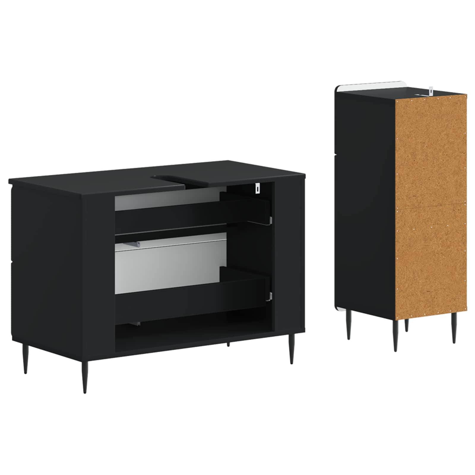 vidaXL 2-teiliges Badezimmer Schrank Set ZWOLLE Schwarz Holzwerkstoff
