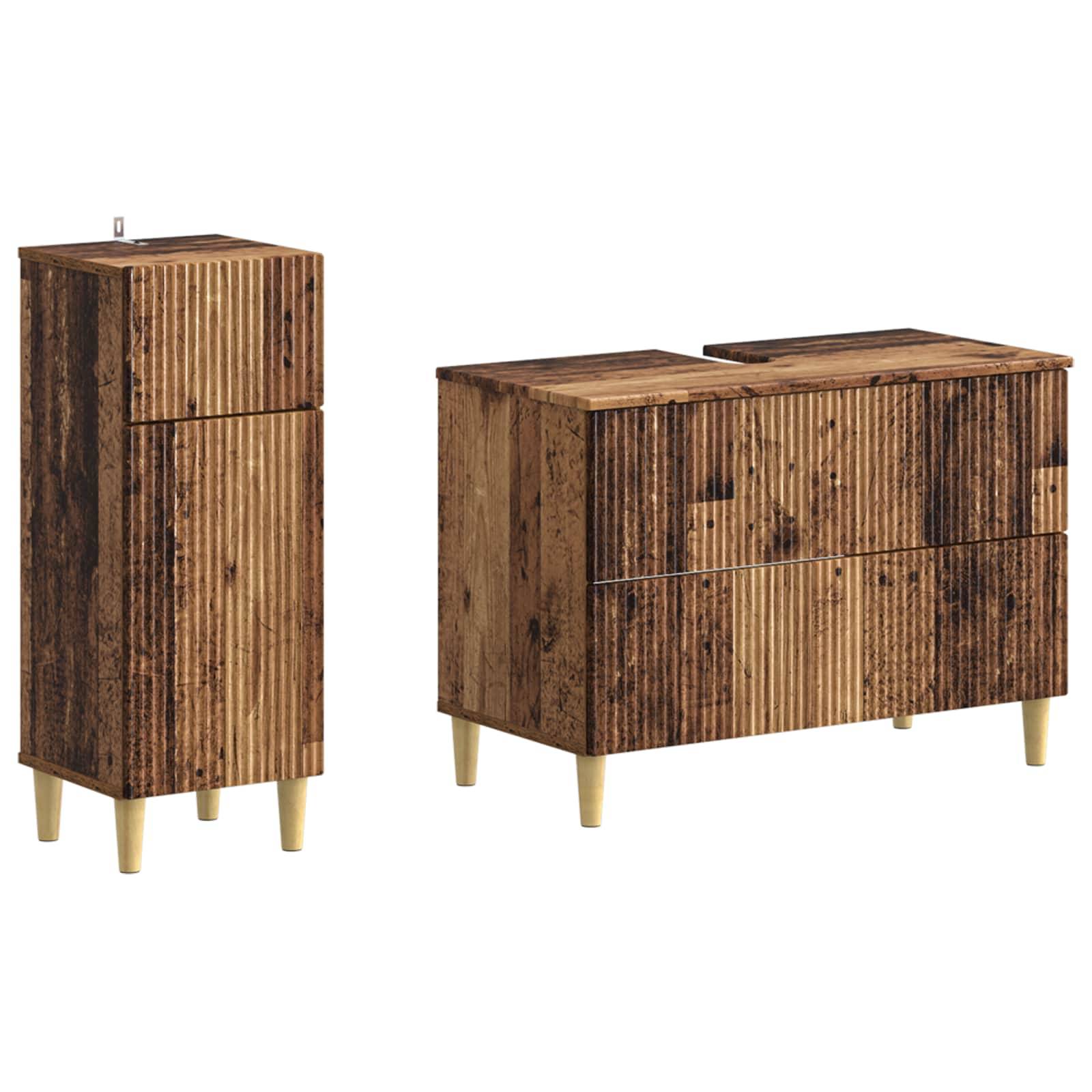 vidaXL 2-teiliges Badezimmer Schrank Set ARNHEM Altholz Holzwerkstoff