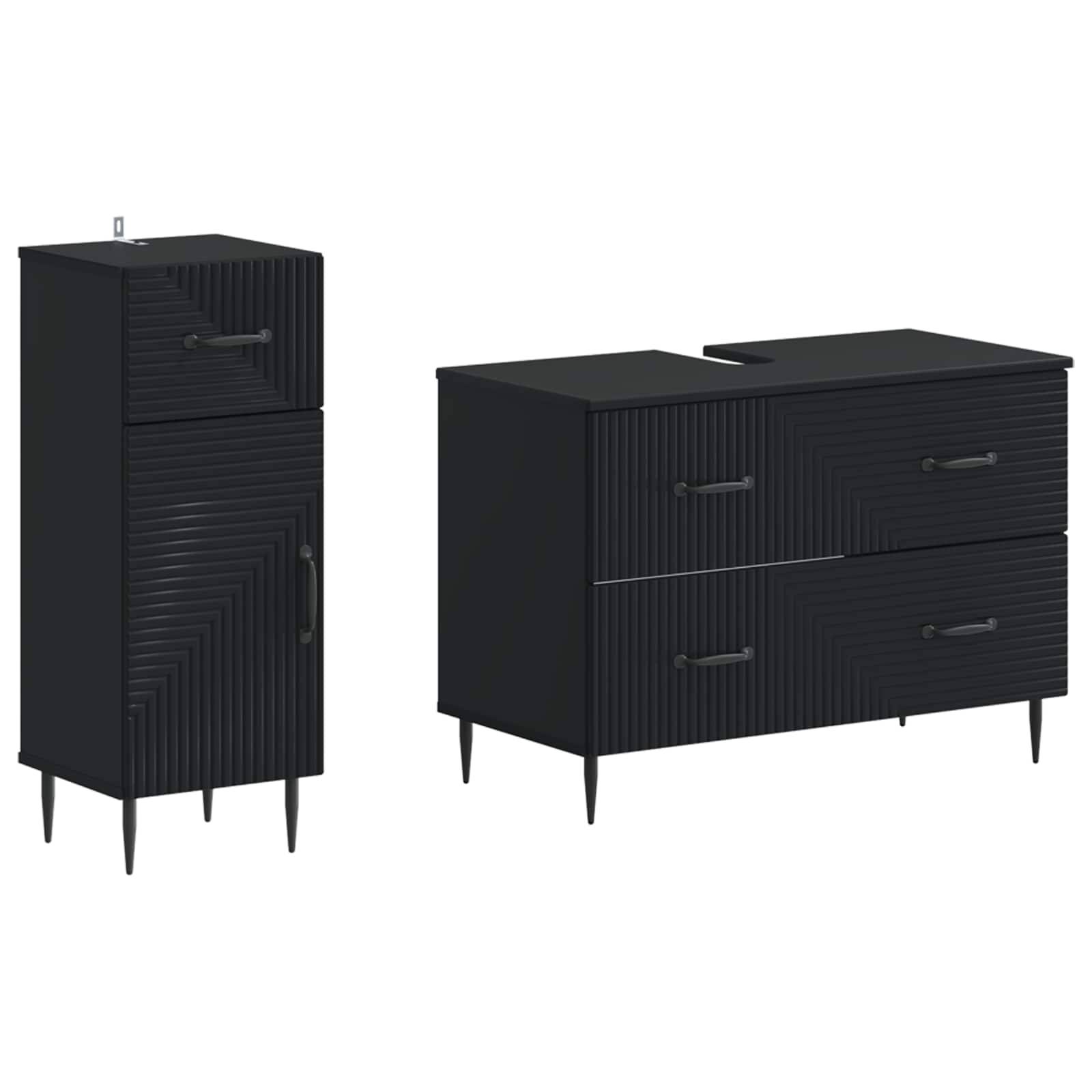 vidaXL 2-teiliges Badezimmer Schrank Set HAARLEM Schwarz Holzwerkstoff