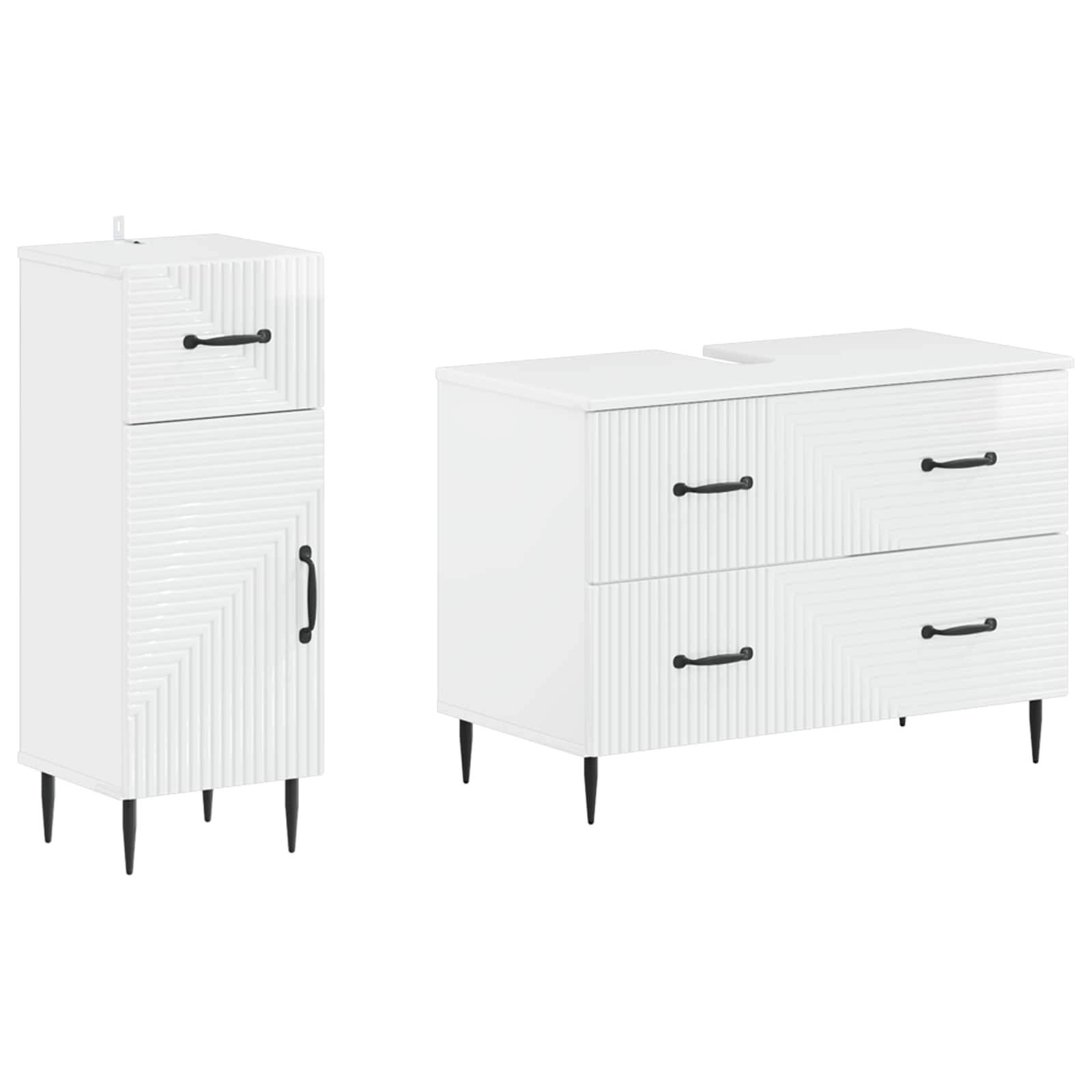 vidaXL 2-teiliges Badezimmer Schrank Set HAARLEM Hochglanz Weiß