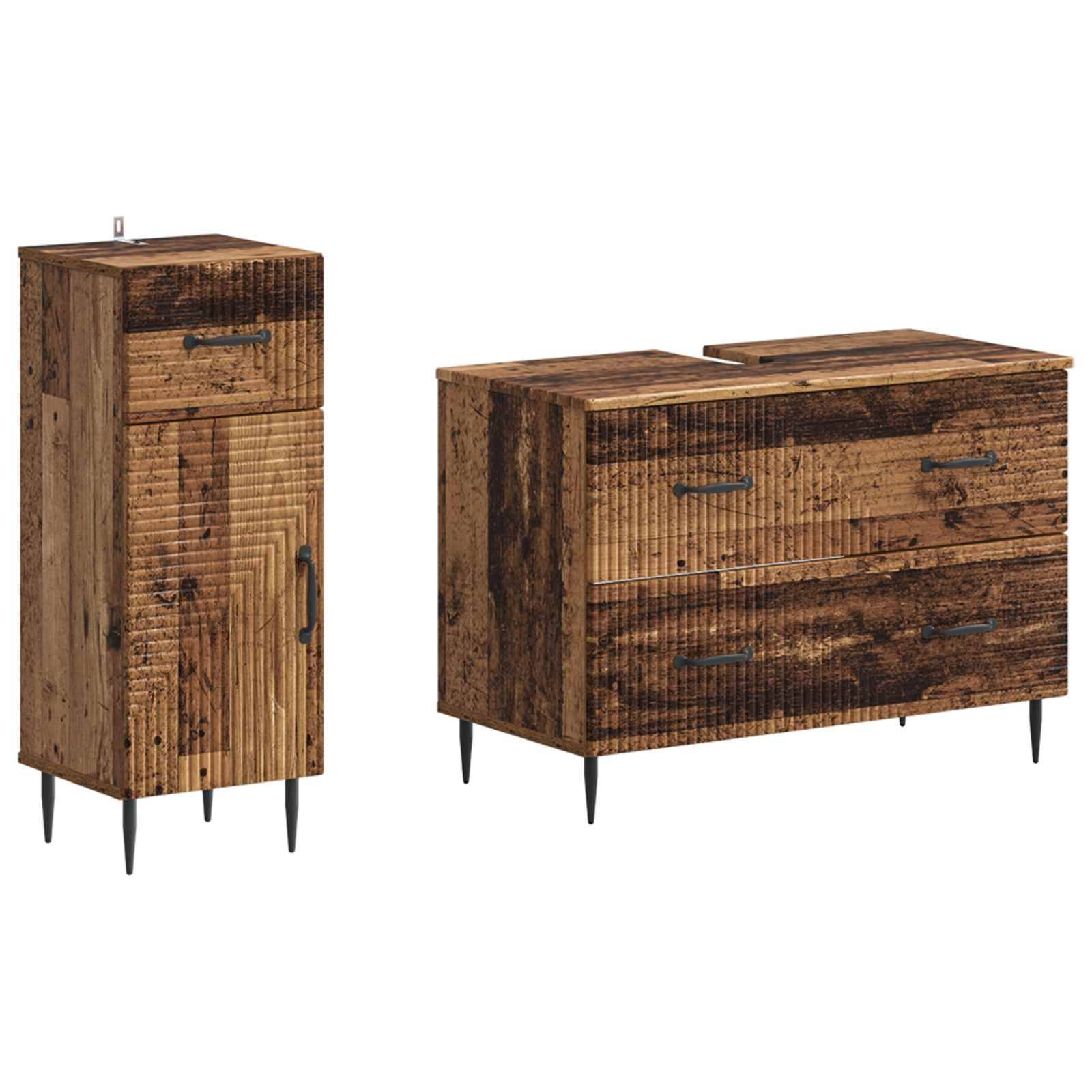 vidaXL 2-teiliges Badezimmer Schrank Set HAARLEM Altholz Holzwerkstoff