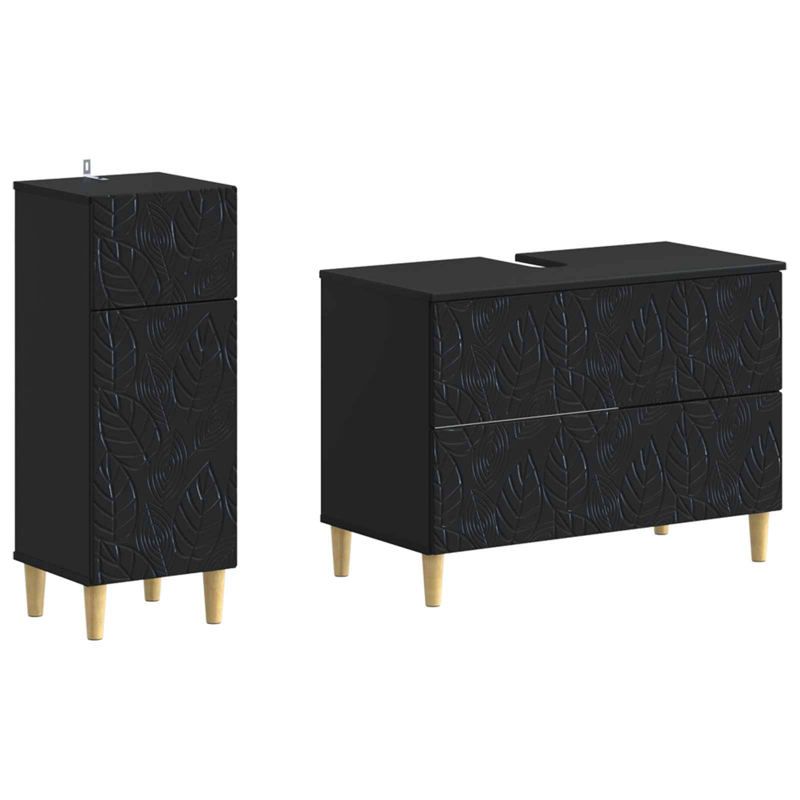 vidaXL 2-teiliges Badezimmer Schrank Set DELFT Schwarz Holzwerkstoff
