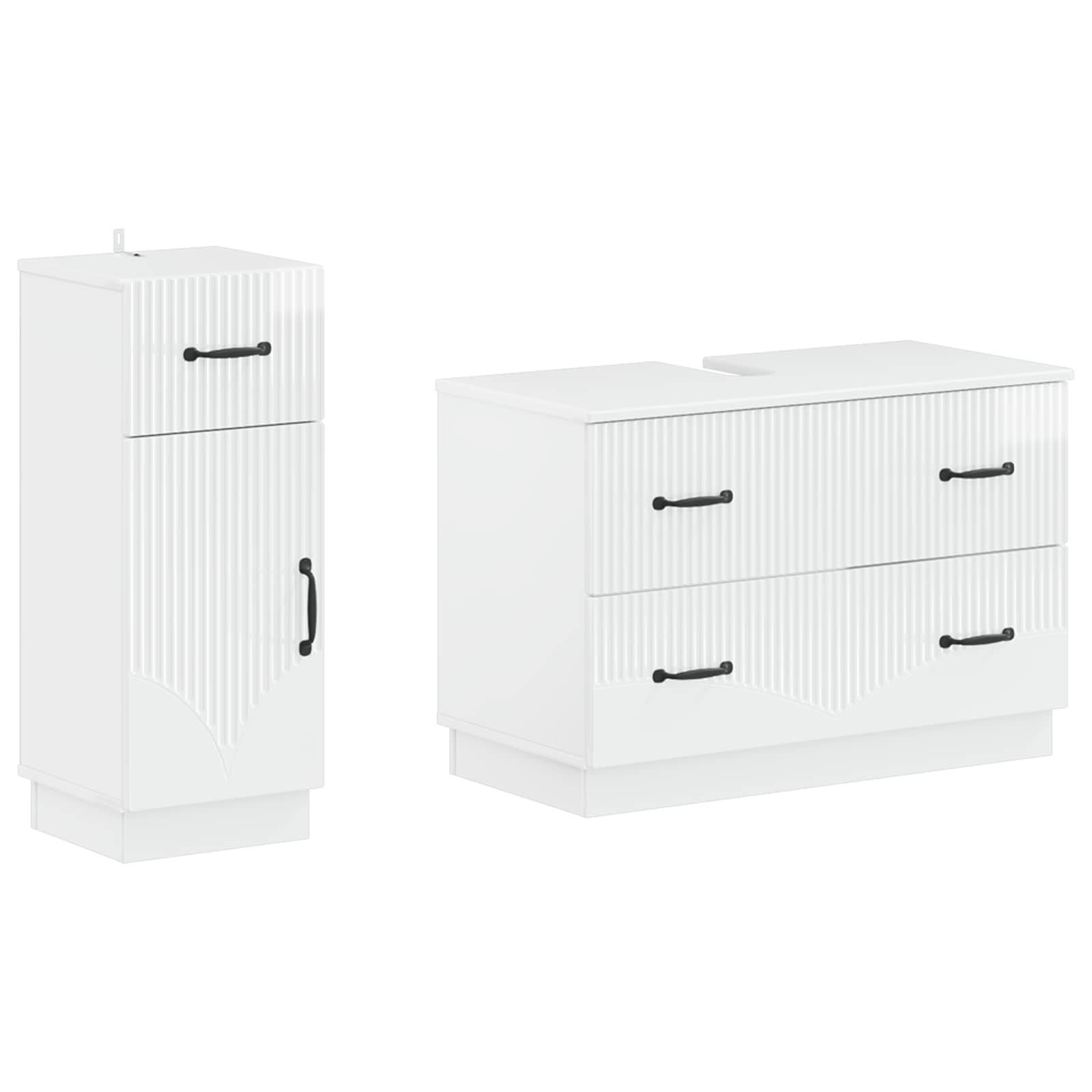 vidaXL 2-teiliges Badezimmer Schrank Set HOORN Hochglanz Weiß