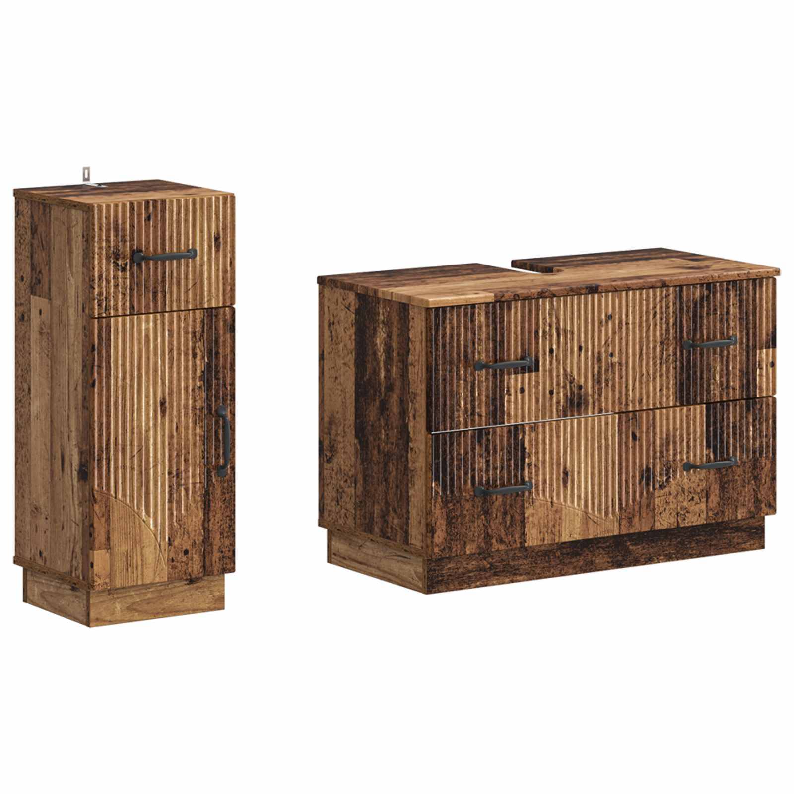 vidaXL 2-teiliges Badezimmer Schrank Set HOORN Altholz Holzwerkstoff