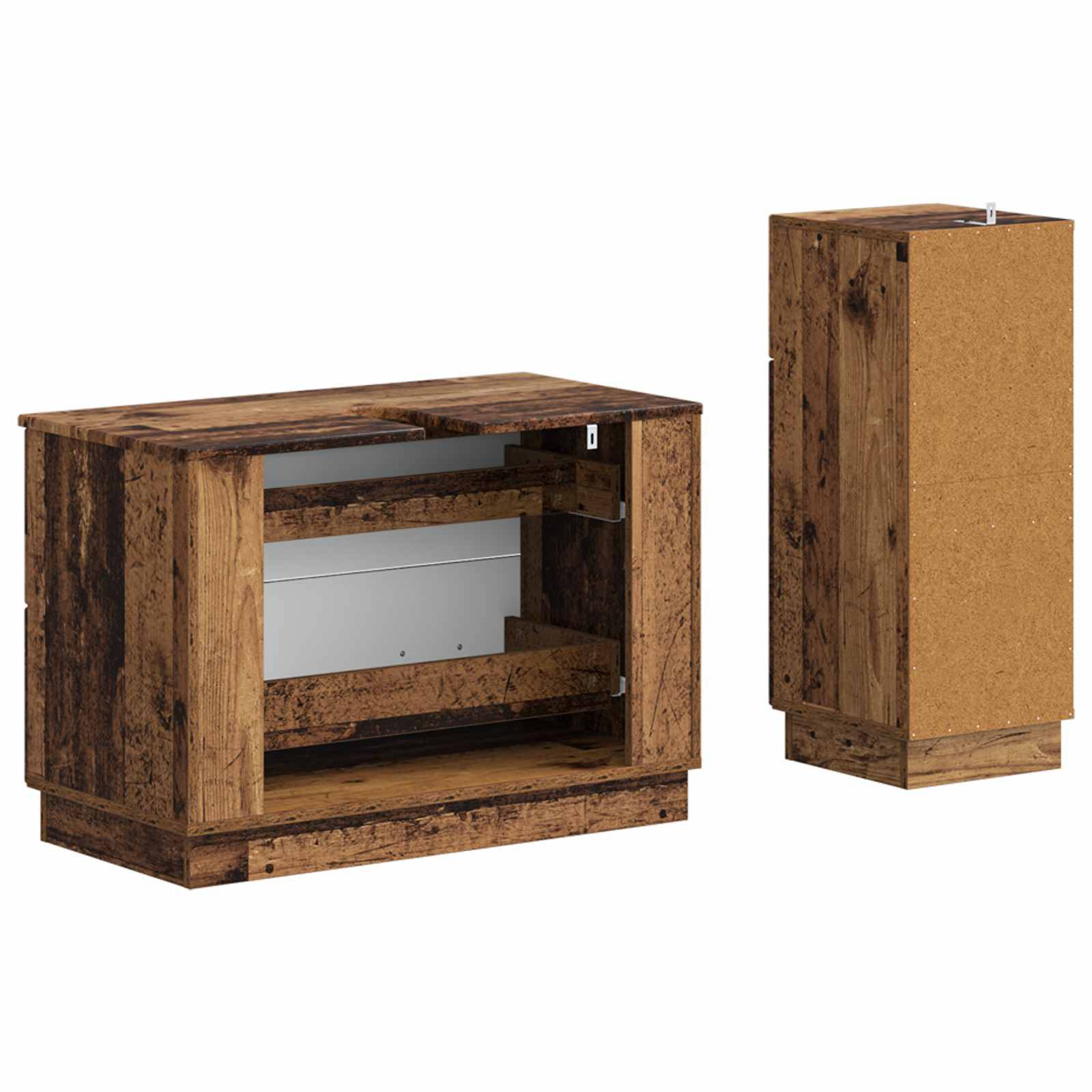 vidaXL 2-teiliges Badezimmer Schrank Set HOORN Altholz Holzwerkstoff
