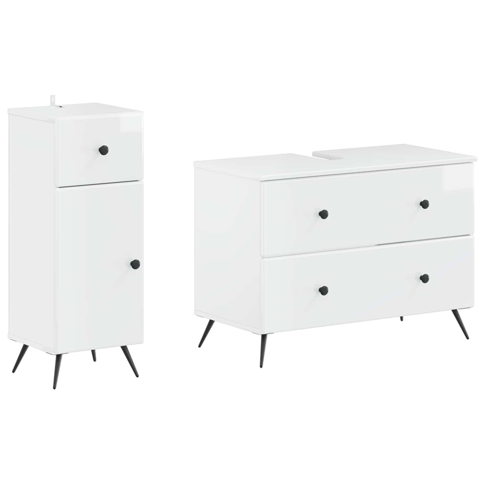 vidaXL 2-teiliges Badezimmer Schrank Set BREDA Hochglanz Weiß