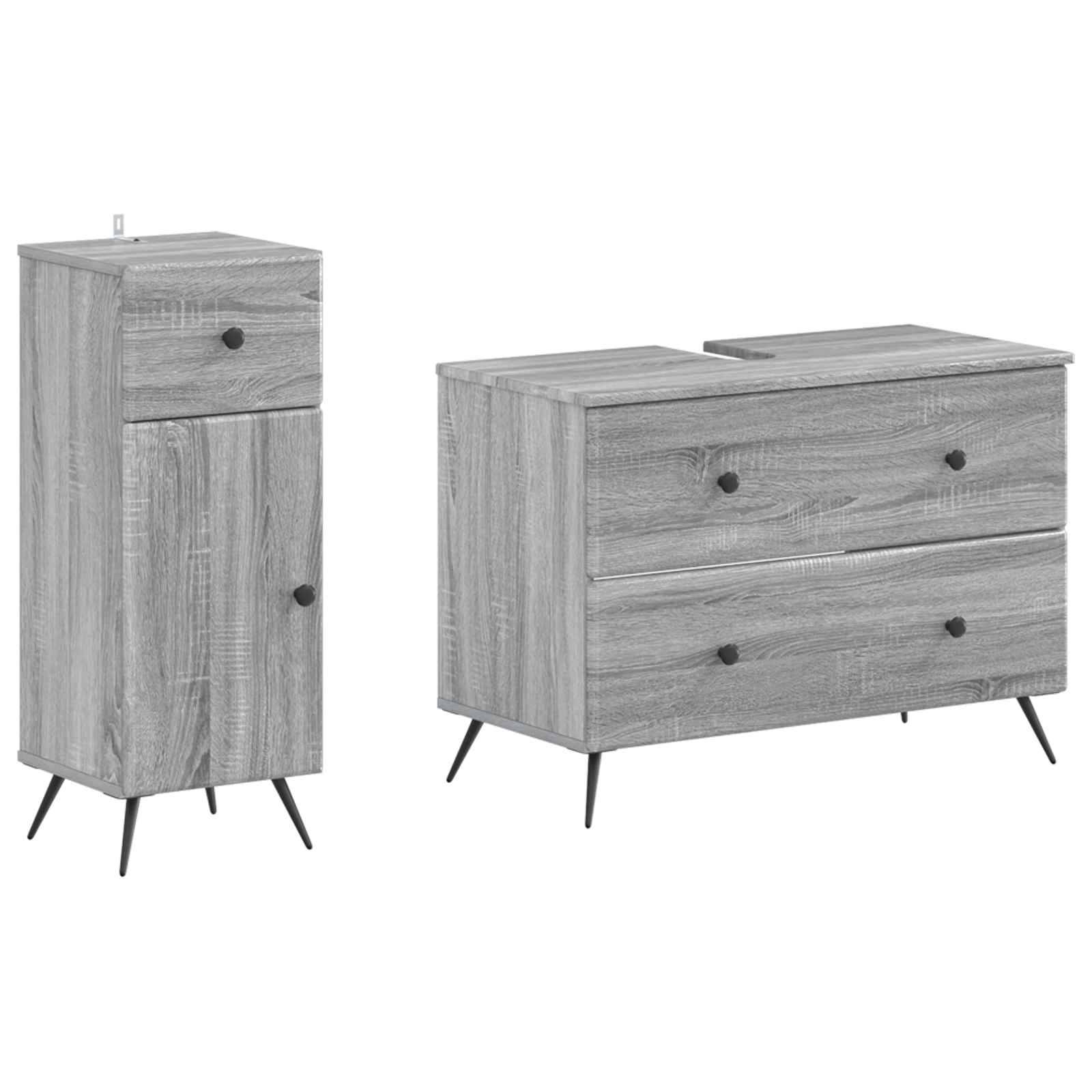vidaXL 2-teiliges Badezimmer Schrank Set BREDA Sonoma-Grau