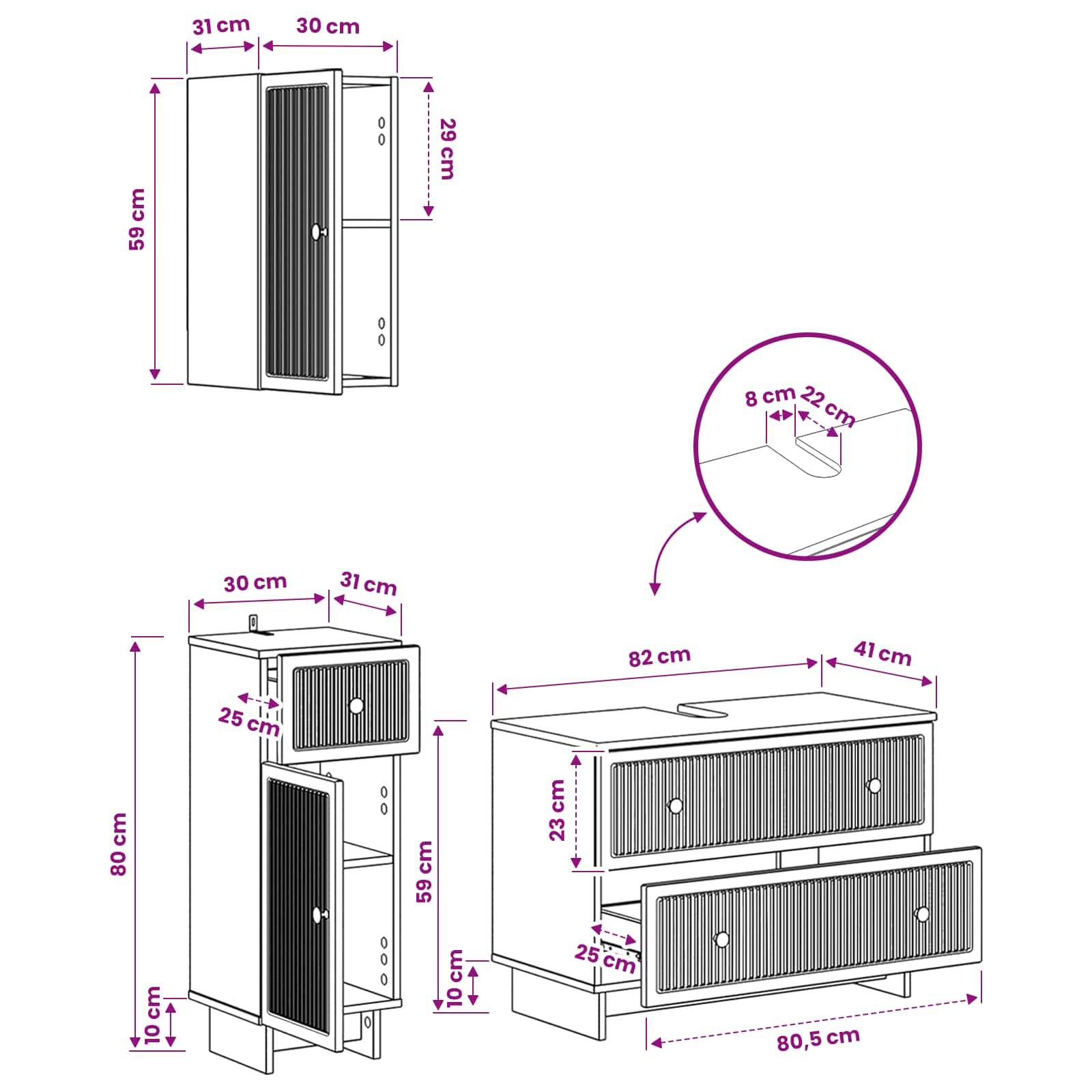 vidaXL 3-teiliges Badezimmer-Schranksystem EDE Sonoma-Eiche