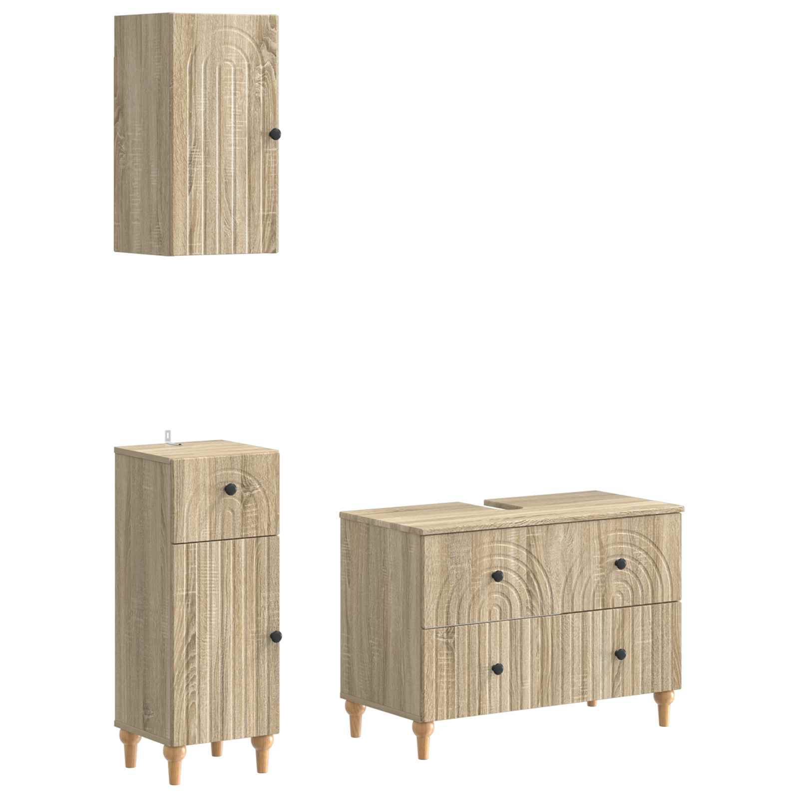 vidaXL 3-teiliges Badezimmer-Schranksystem ALKMAAR Sonoma-Eiche