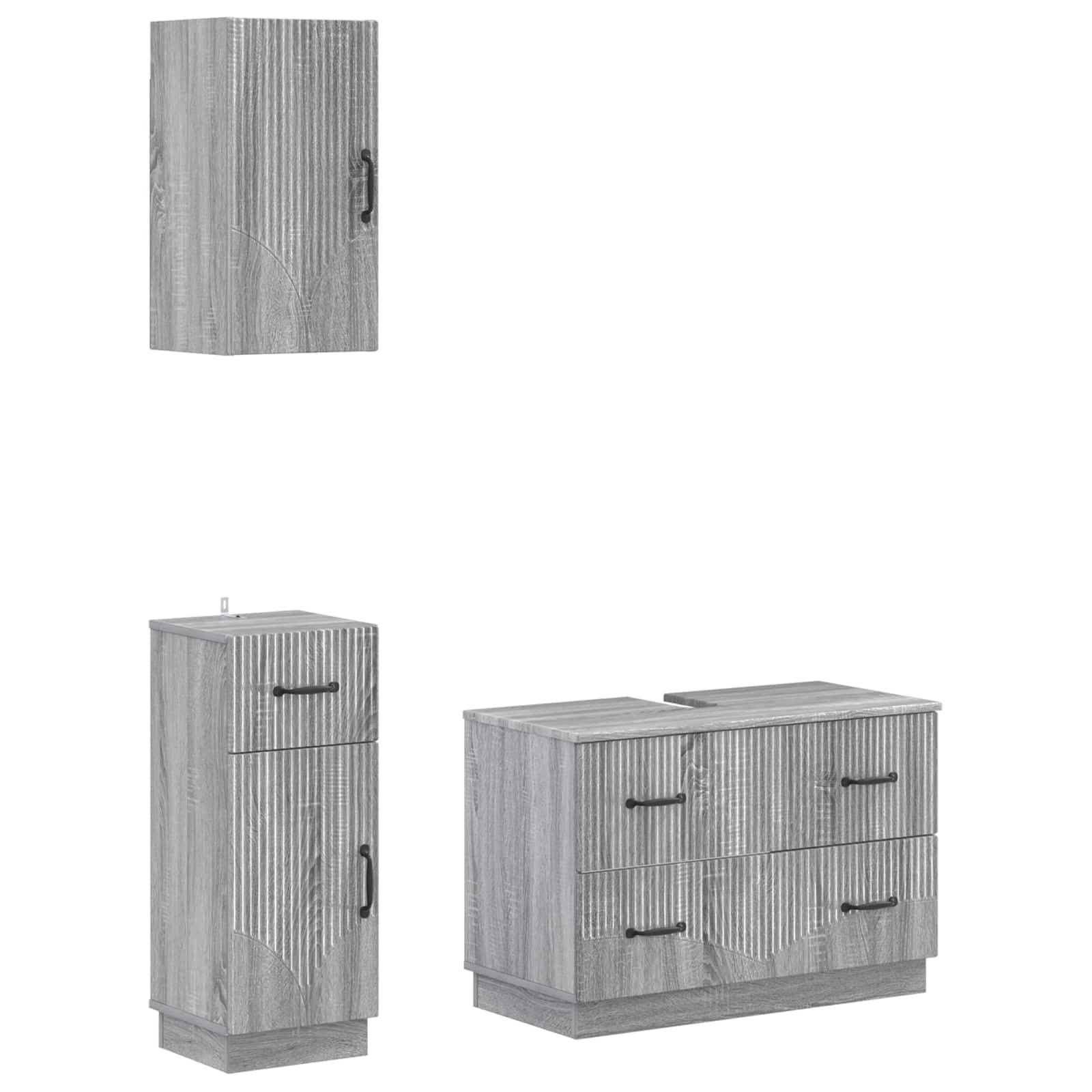vidaXL 3-teiliges Badezimmer-Schranksystem HOORN Sonoma-Grau