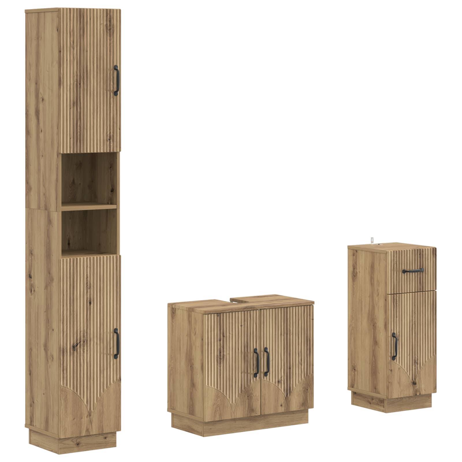 vidaXL 3-teiliges Badezimmer-Schranksystem HOORN Holzwerkstoff