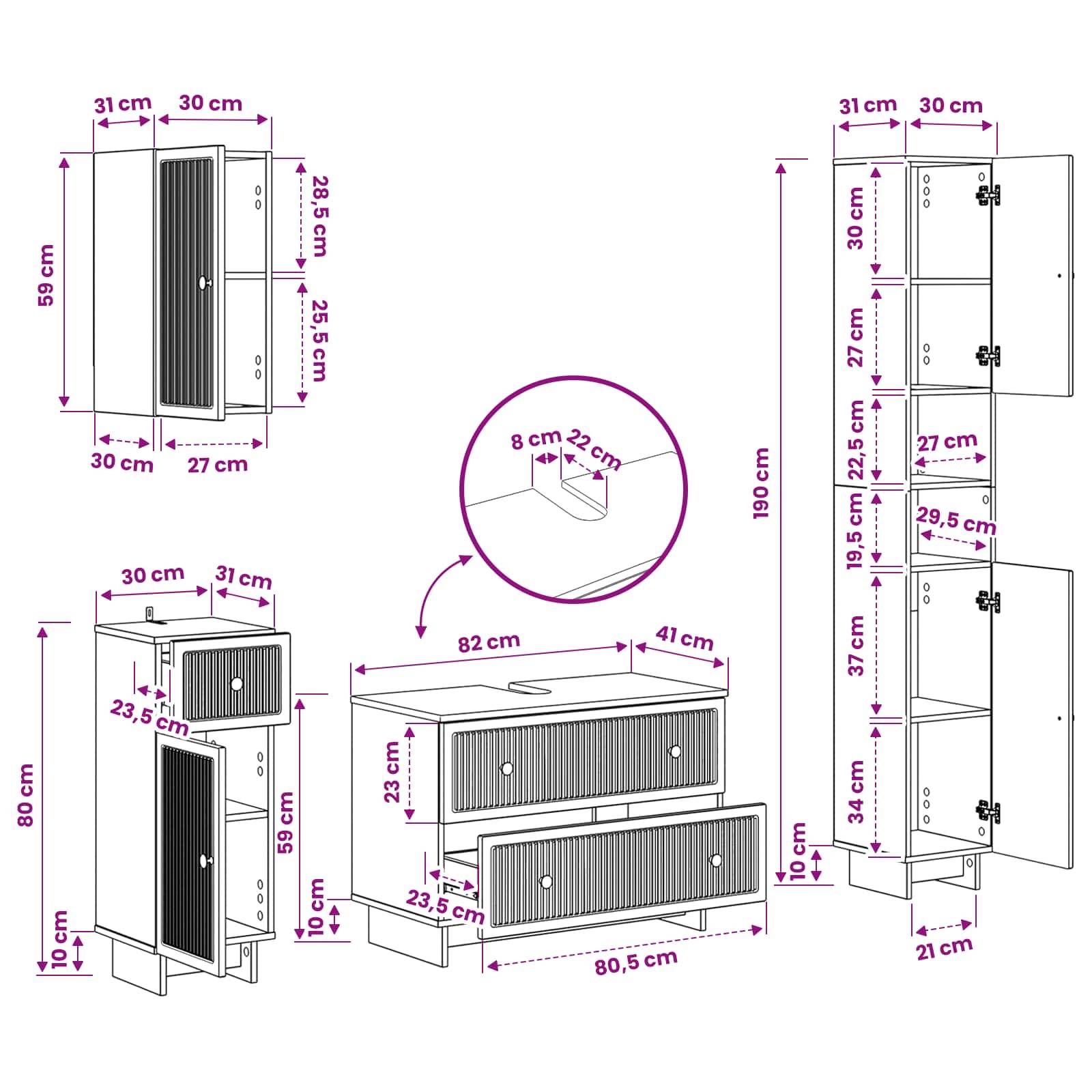 vidaXL 4-teiliges Badezimmer-Schrank-Set EDE Raucheiche Holzwerkstoff