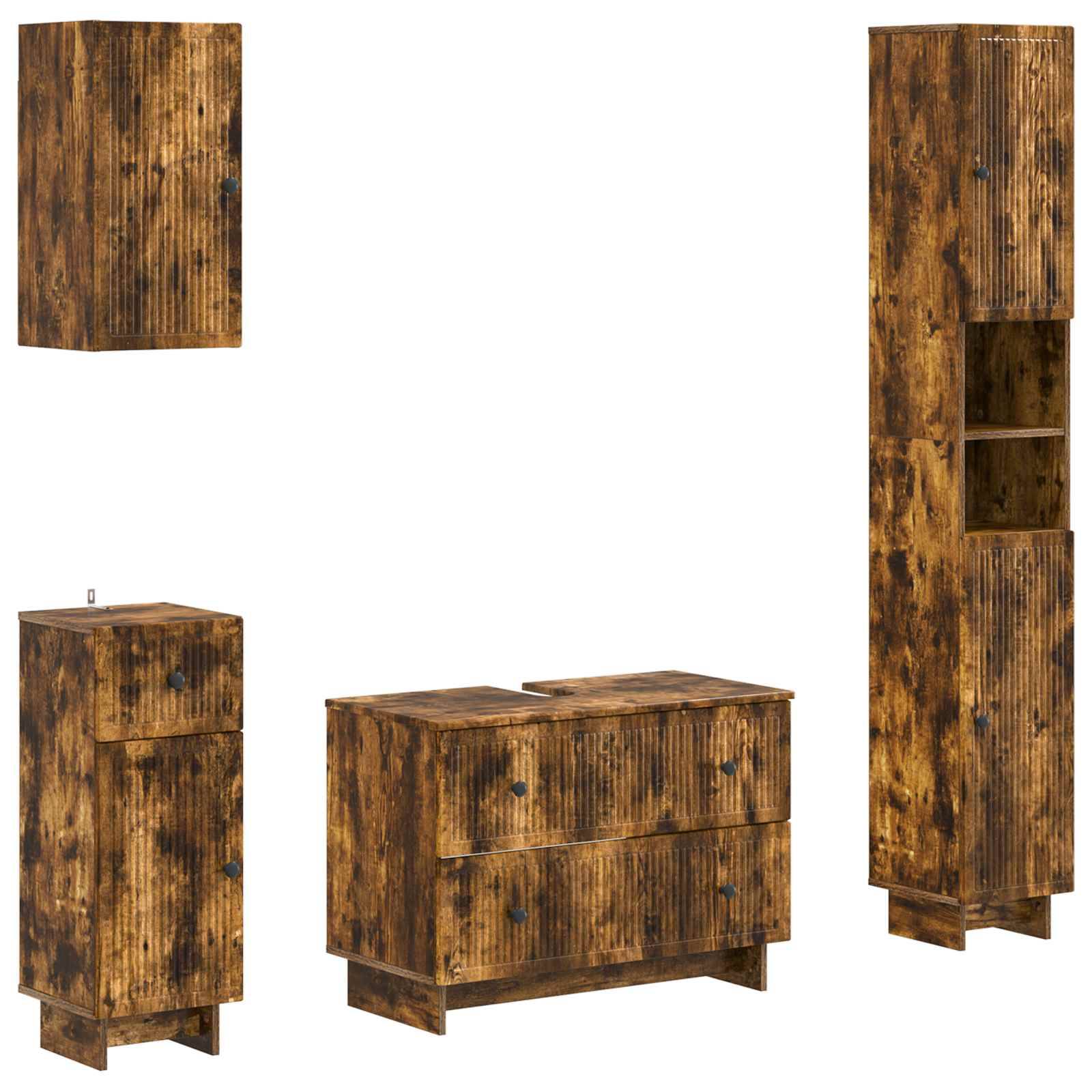 vidaXL 4-teiliges Badezimmer-Schrank-Set EDE Raucheiche Holzwerkstoff