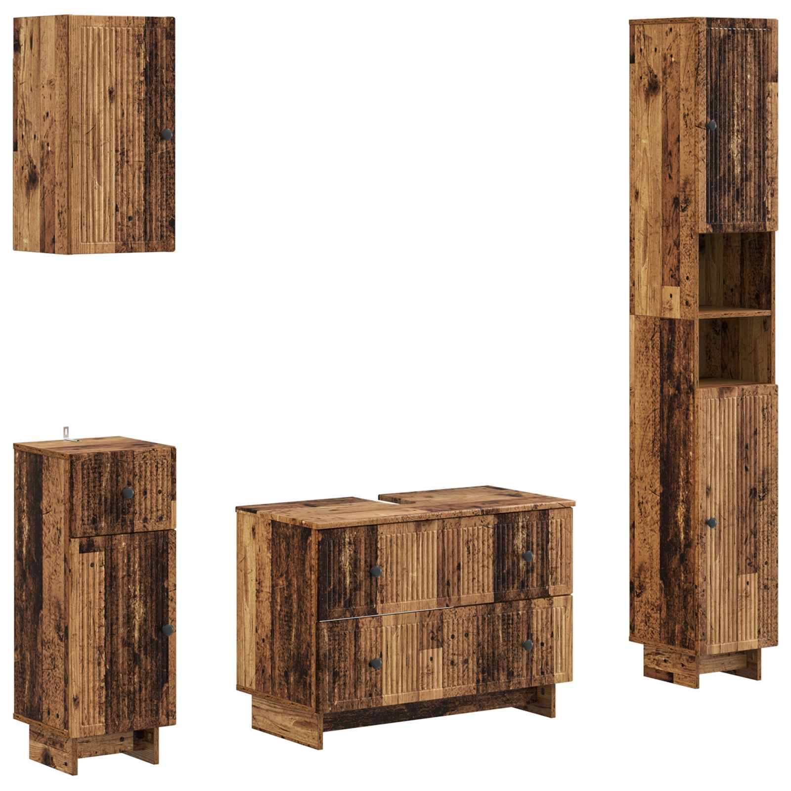 vidaXL 4-teiliges Badezimmer-Schrank-Set EDE Altholz Holzwerkstoff