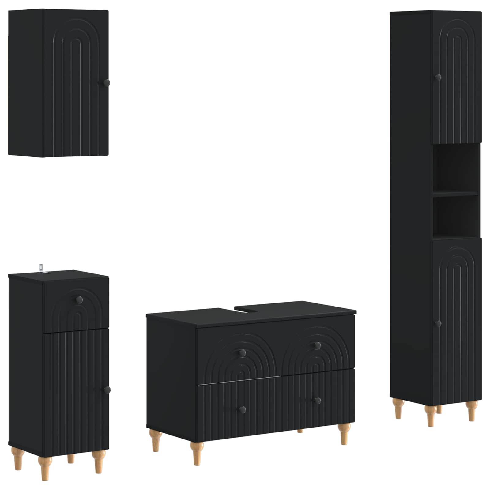 vidaXL 4-teiliges Badezimmer-Schrank-Set ALKMAAR Schwarz Holzwerkstoff
