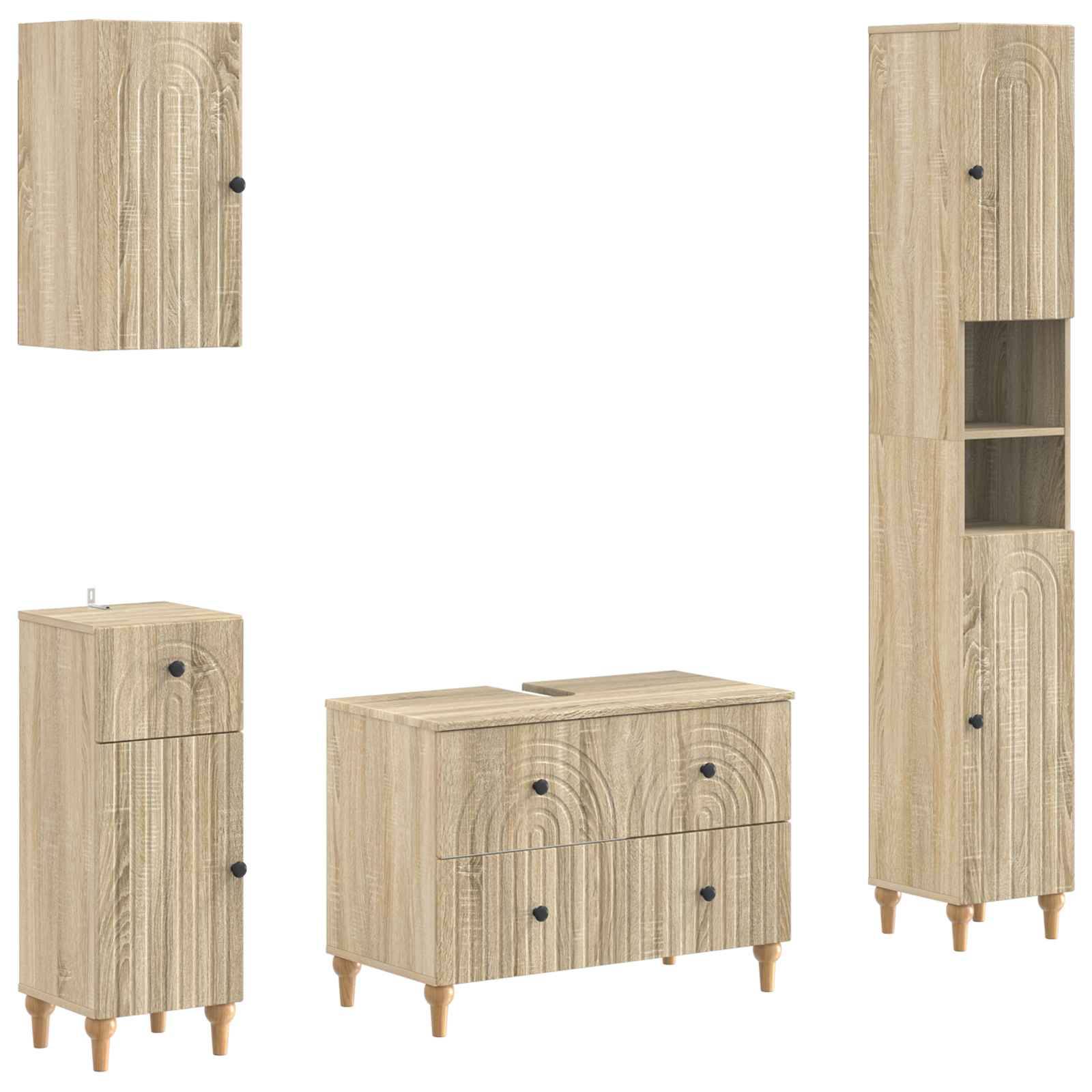 vidaXL 4-teiliges Badezimmer-Schrank-Set ALKMAAR Sonoma-Eiche