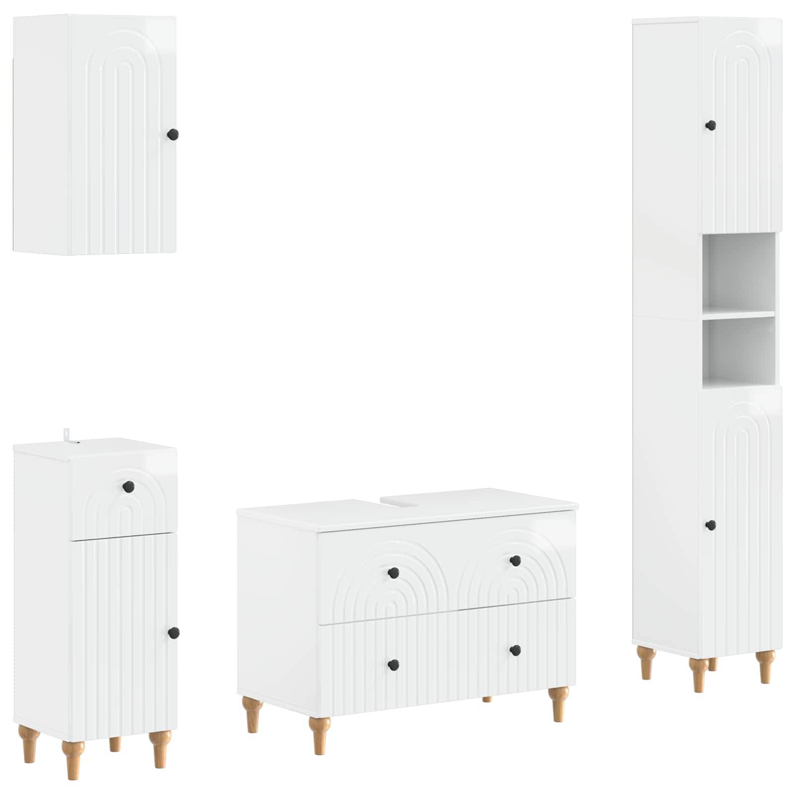 vidaXL 4-teiliges Badezimmer-Schrank-Set ALKMAAR Hochglanz Weiß