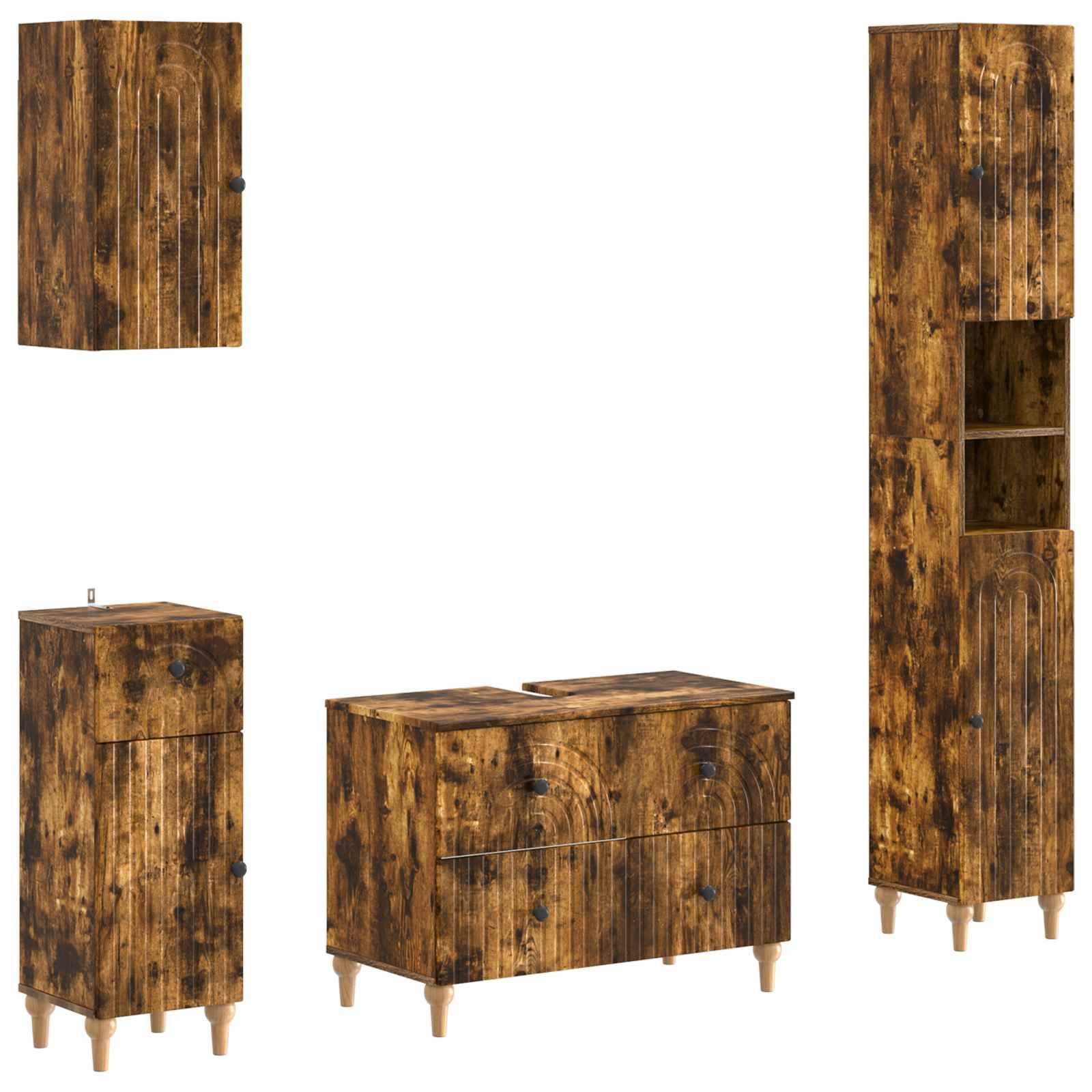 vidaXL 4-teiliges Badezimmer-Schrank-Set ALKMAAR Raucheiche