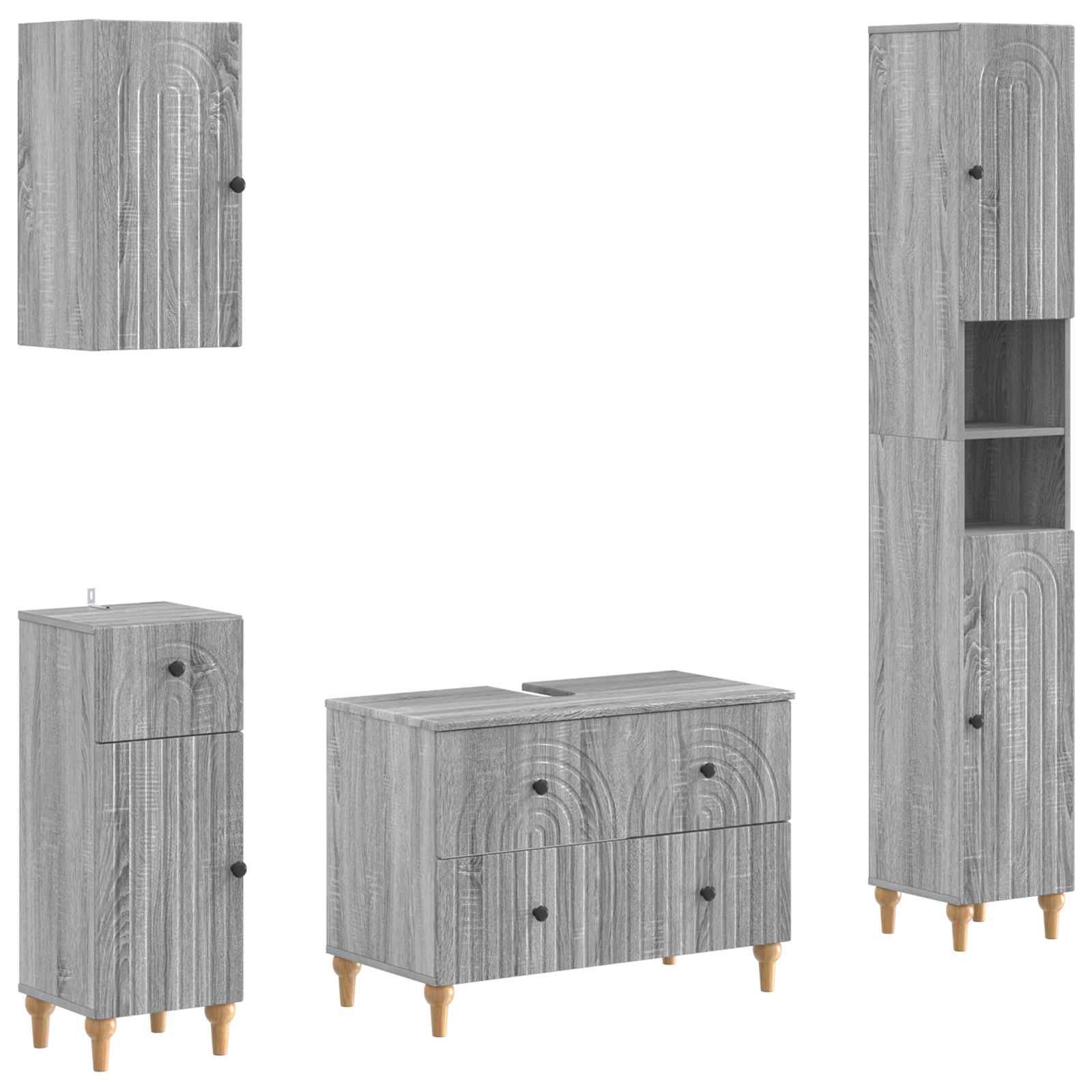 vidaXL 4-teiliges Badezimmer-Schrank-Set ALKMAAR Sonoma-Grau