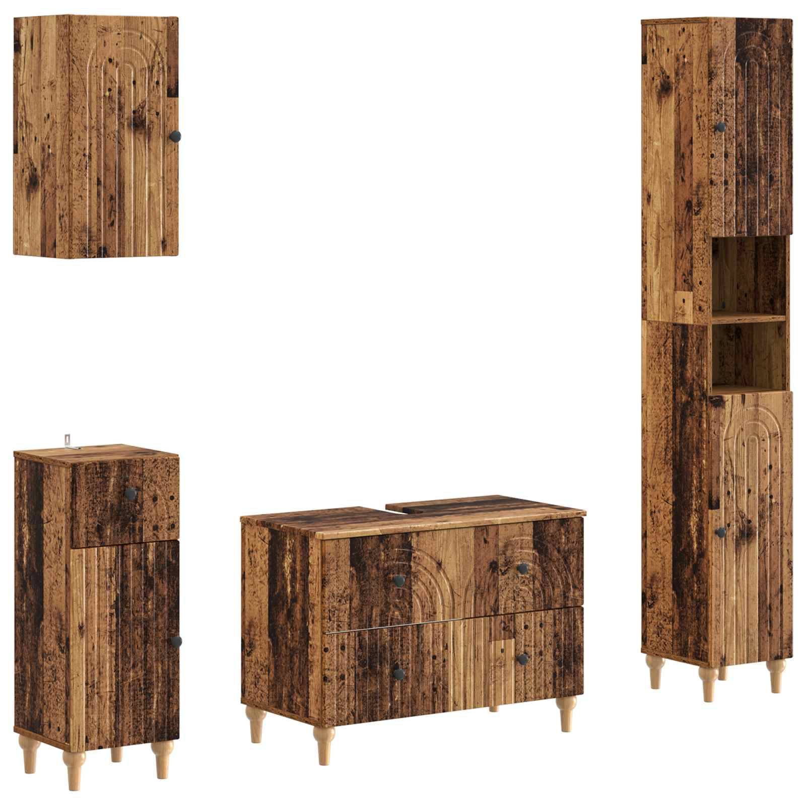 vidaXL 4-teiliges Badezimmer-Schrank-Set ALKMAAR Altholz Holzwerkstoff
