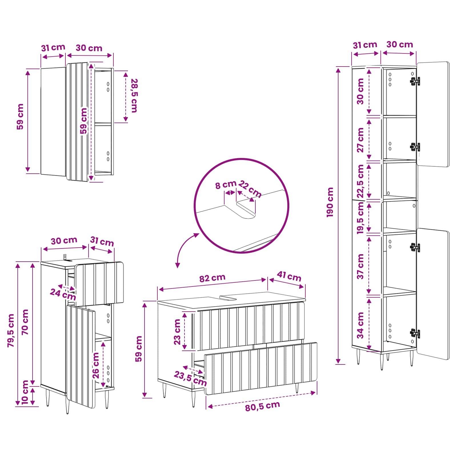 vidaXL 4-teiliges Badezimmer-Schrank-Set ZWOLLE Altholz Holzwerkstoff