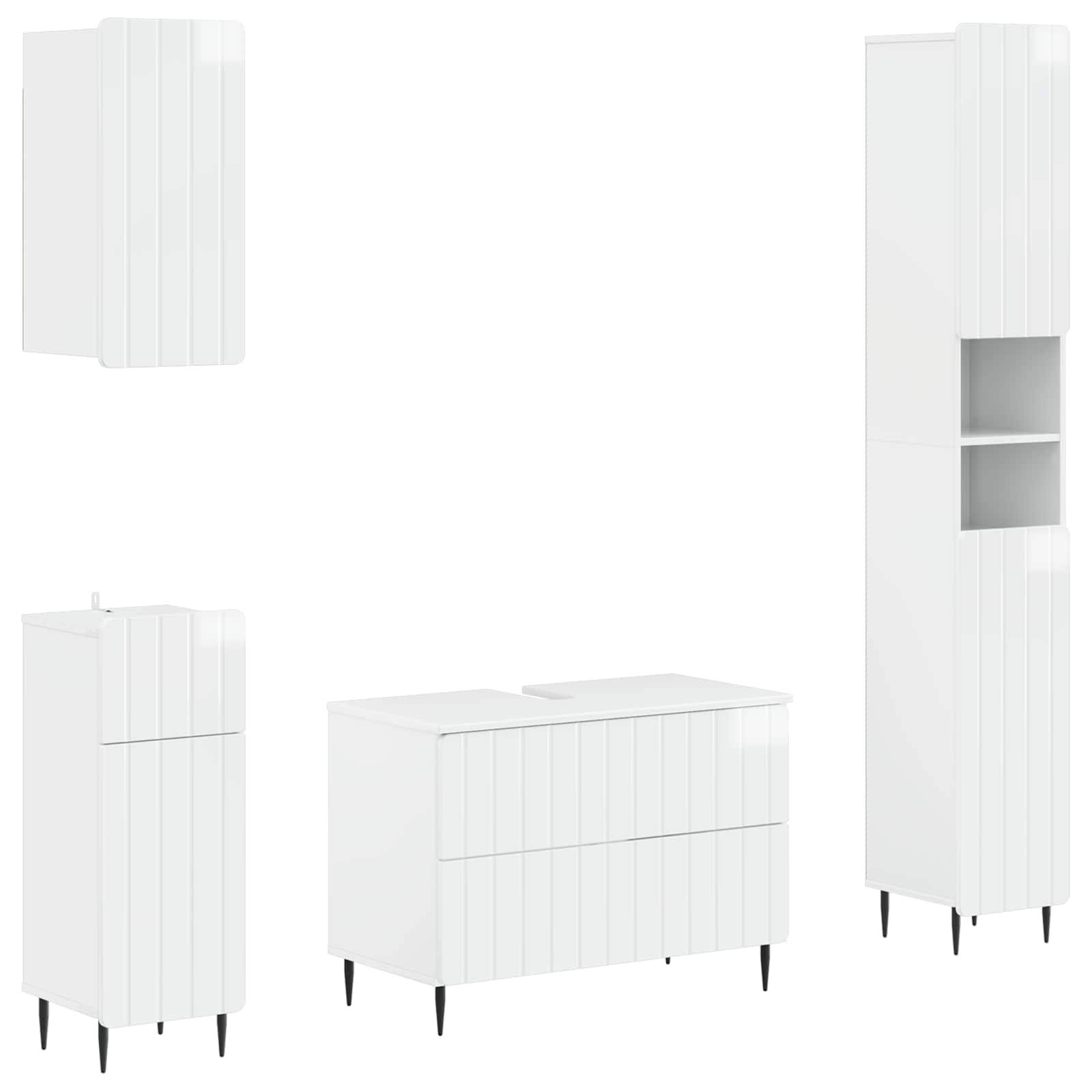 vidaXL 4-teiliges Badezimmer-Schrank-Set ZWOLLE Hochglanz Weiß