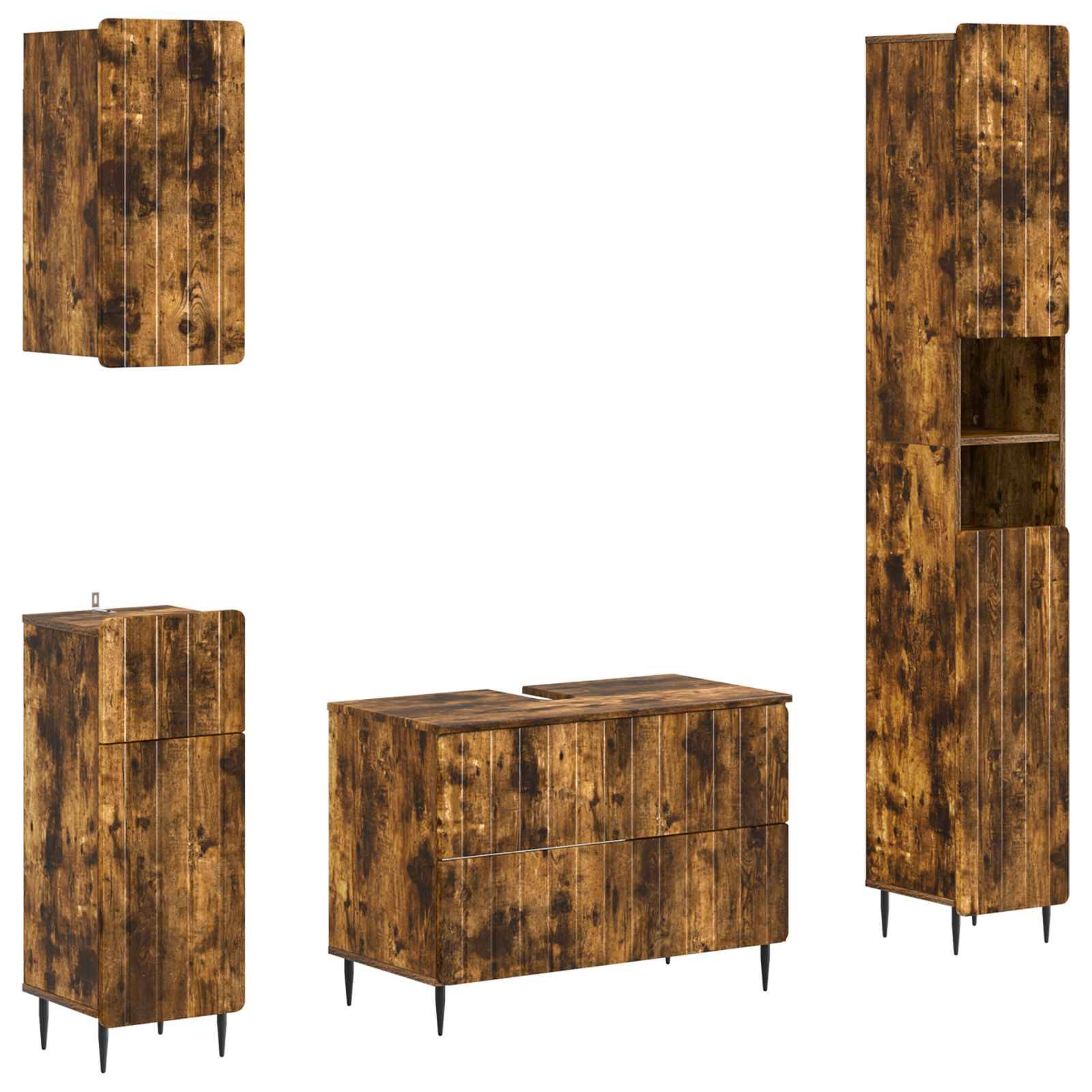 vidaXL 4-teiliges Badezimmer-Schrank-Set ZWOLLE Raucheiche