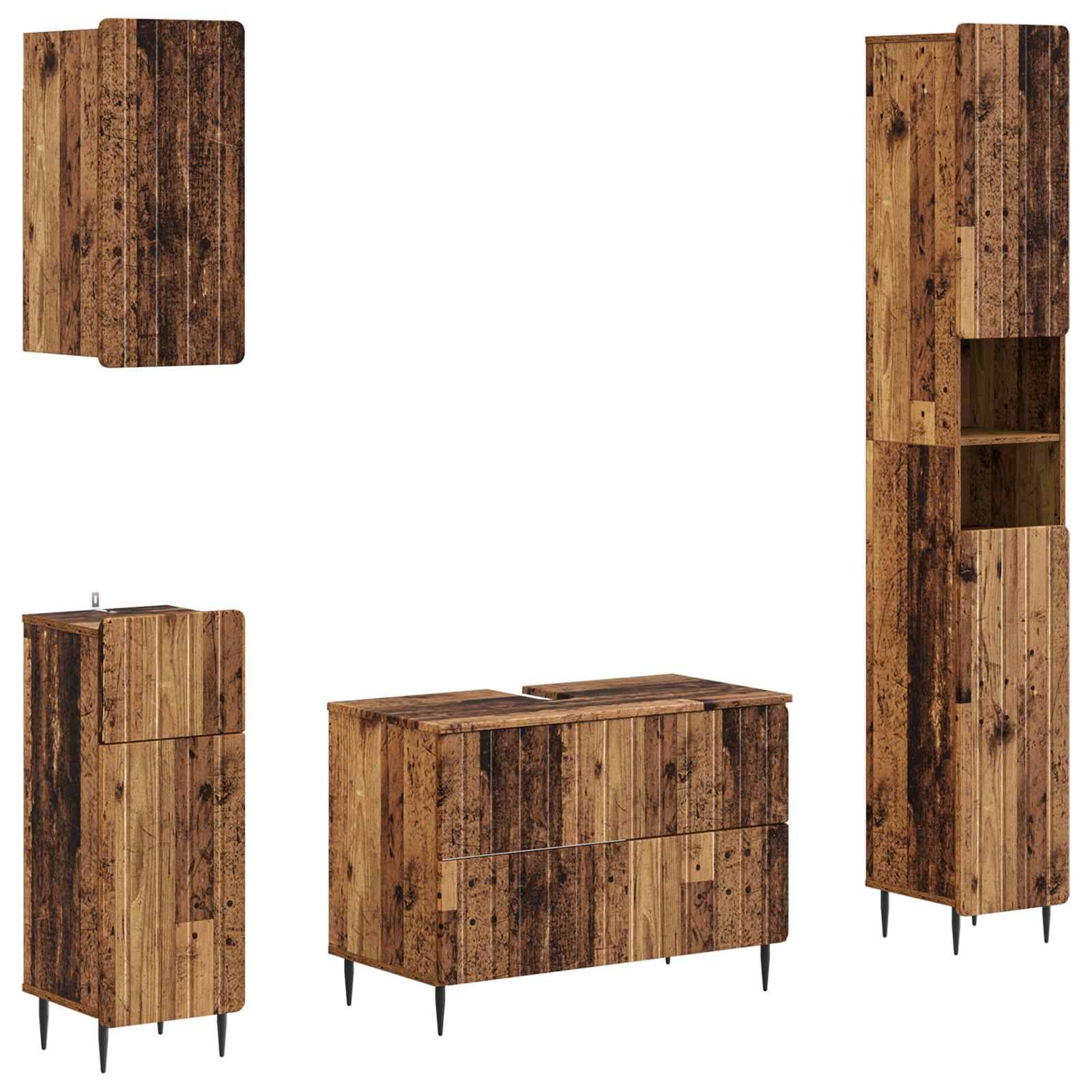 vidaXL 4-teiliges Badezimmer-Schrank-Set ZWOLLE Altholz Holzwerkstoff