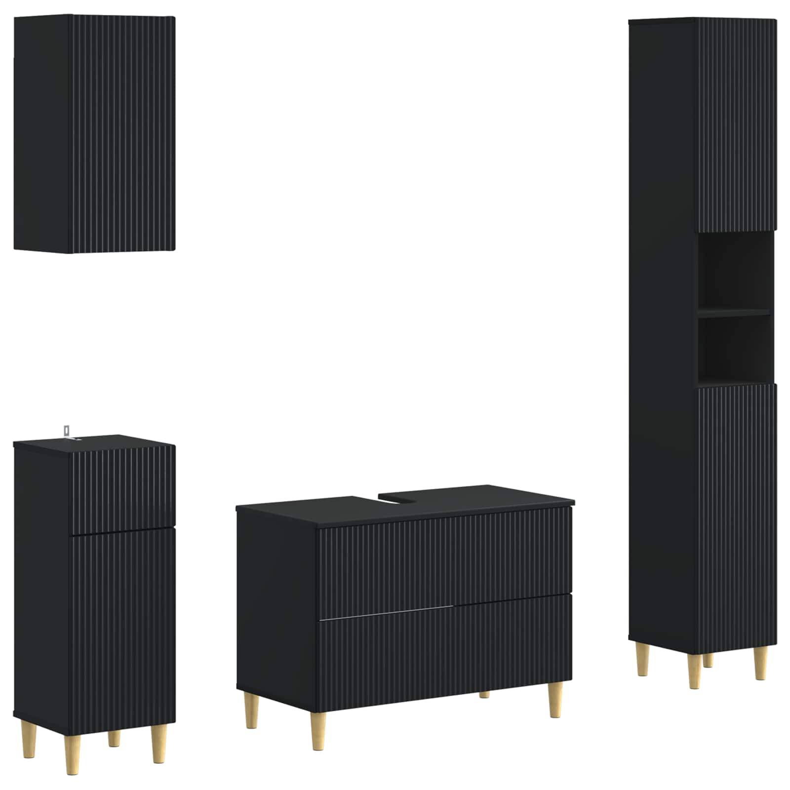 vidaXL 4-teiliges Badezimmer-Schrank-Set ARNHEM Schwarz Holzwerkstoff