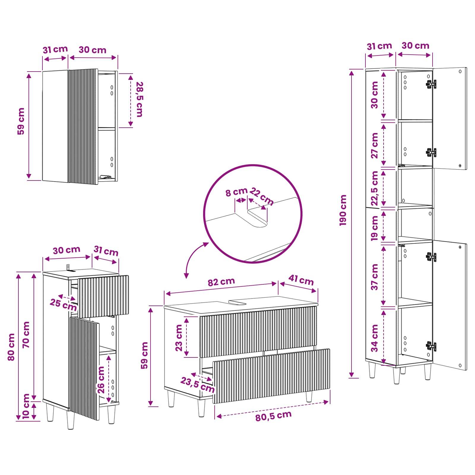 vidaXL 4-teiliges Badezimmer-Schrank-Set ARNHEM Sonoma-Eiche
