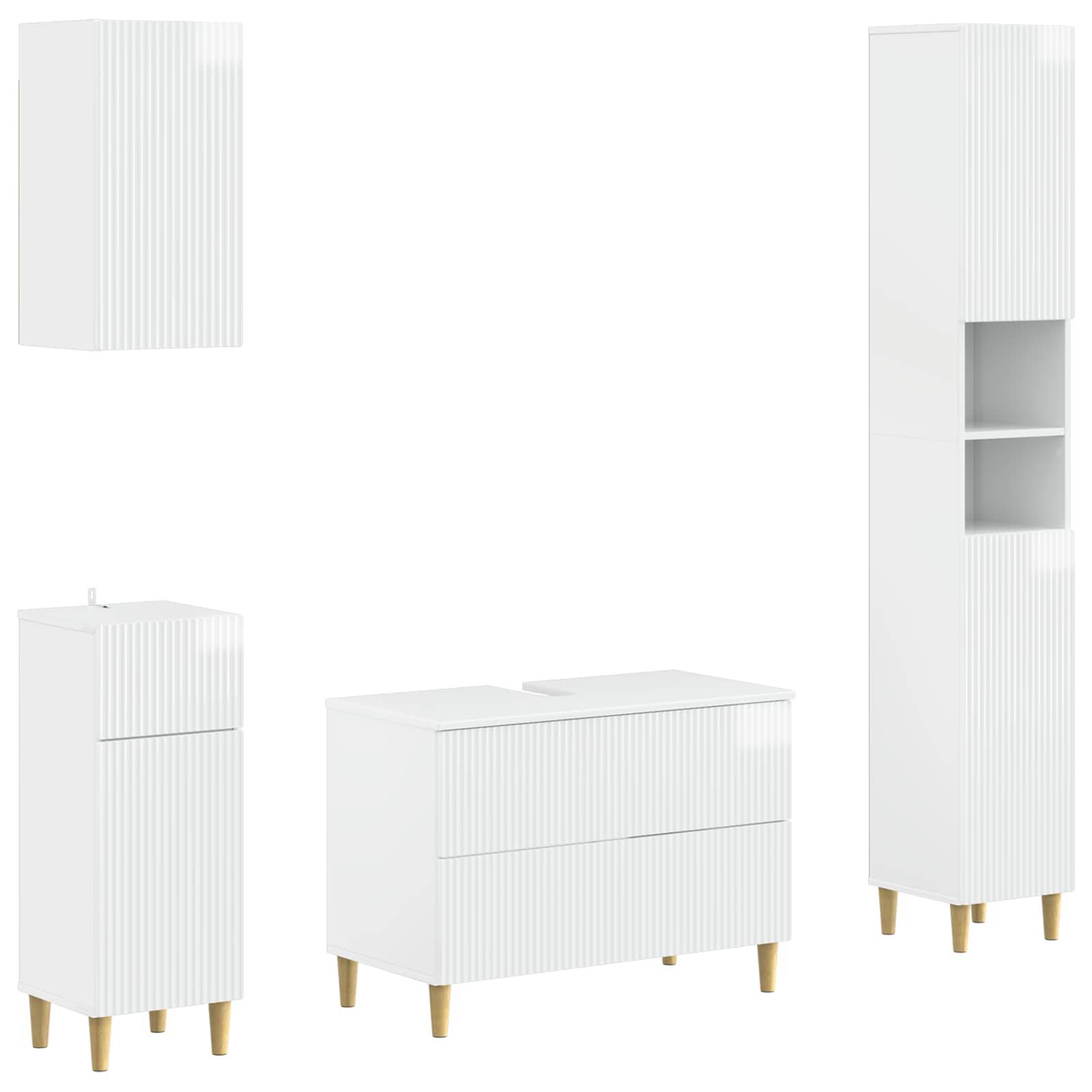 vidaXL 4-teiliges Badezimmer-Schrank-Set ARNHEM Hochglanz Weiß
