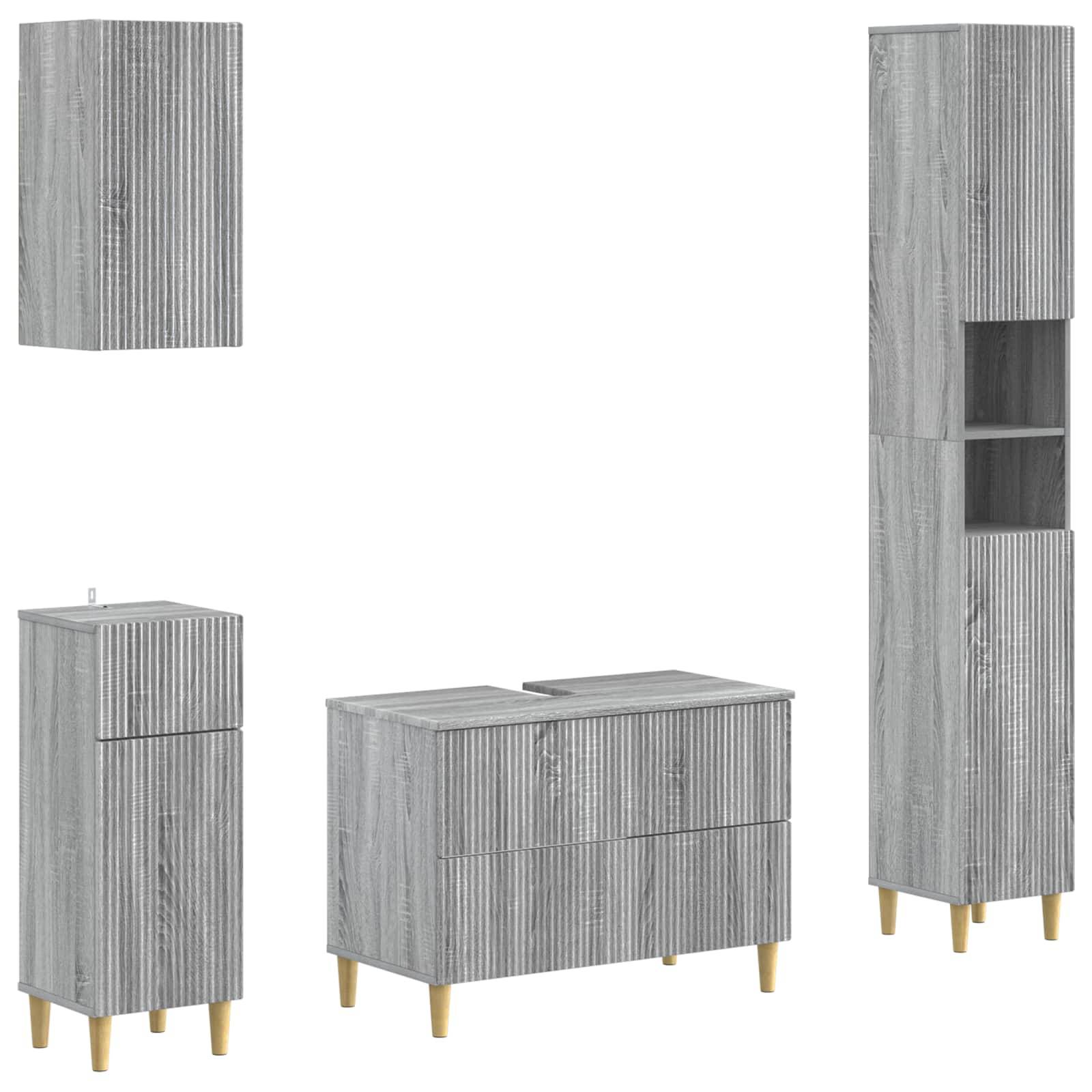 vidaXL 4-teiliges Badezimmer-Schrank-Set ARNHEM Sonoma-Grau