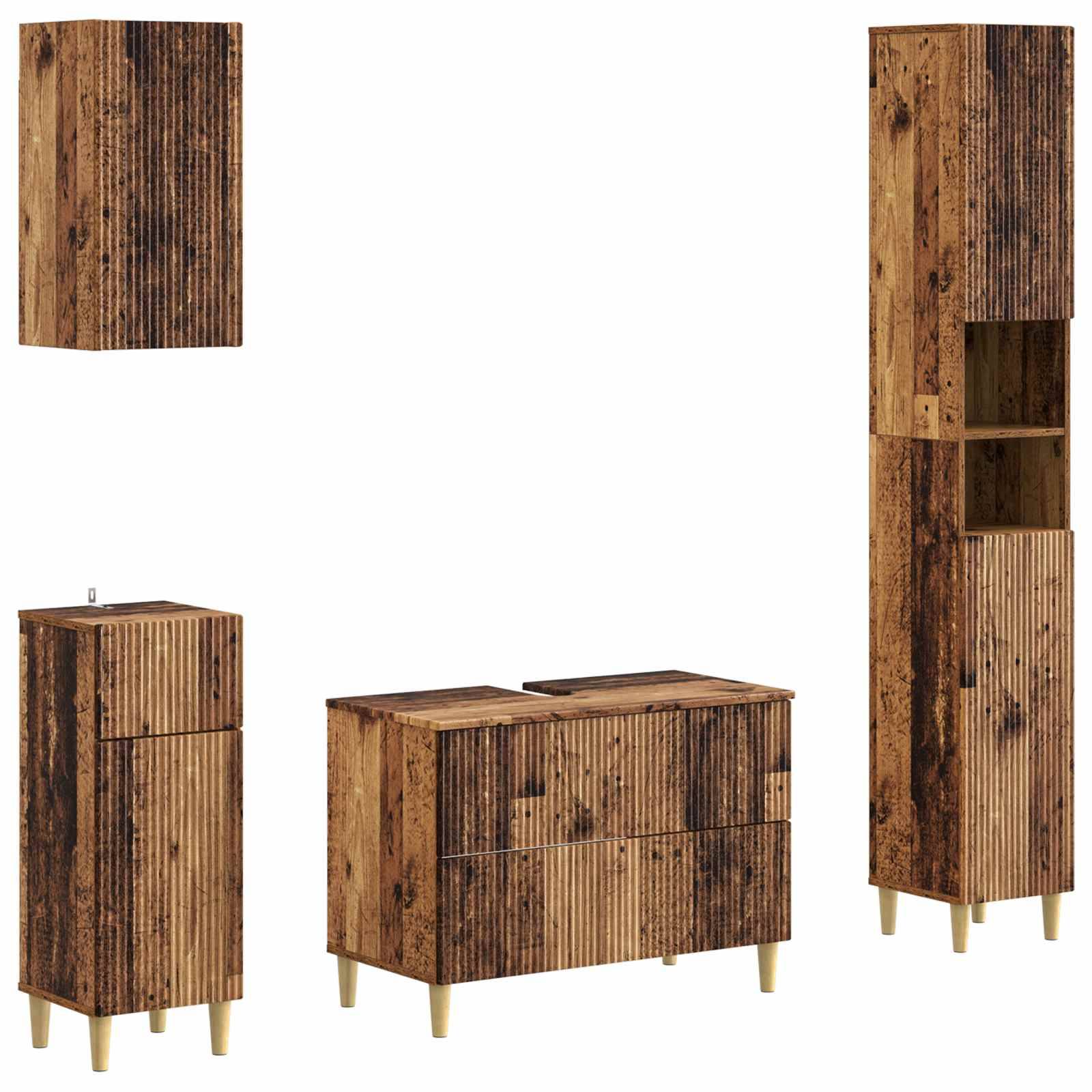 vidaXL 4-teiliges Badezimmer-Schrank-Set ARNHEM Altholz Holzwerkstoff