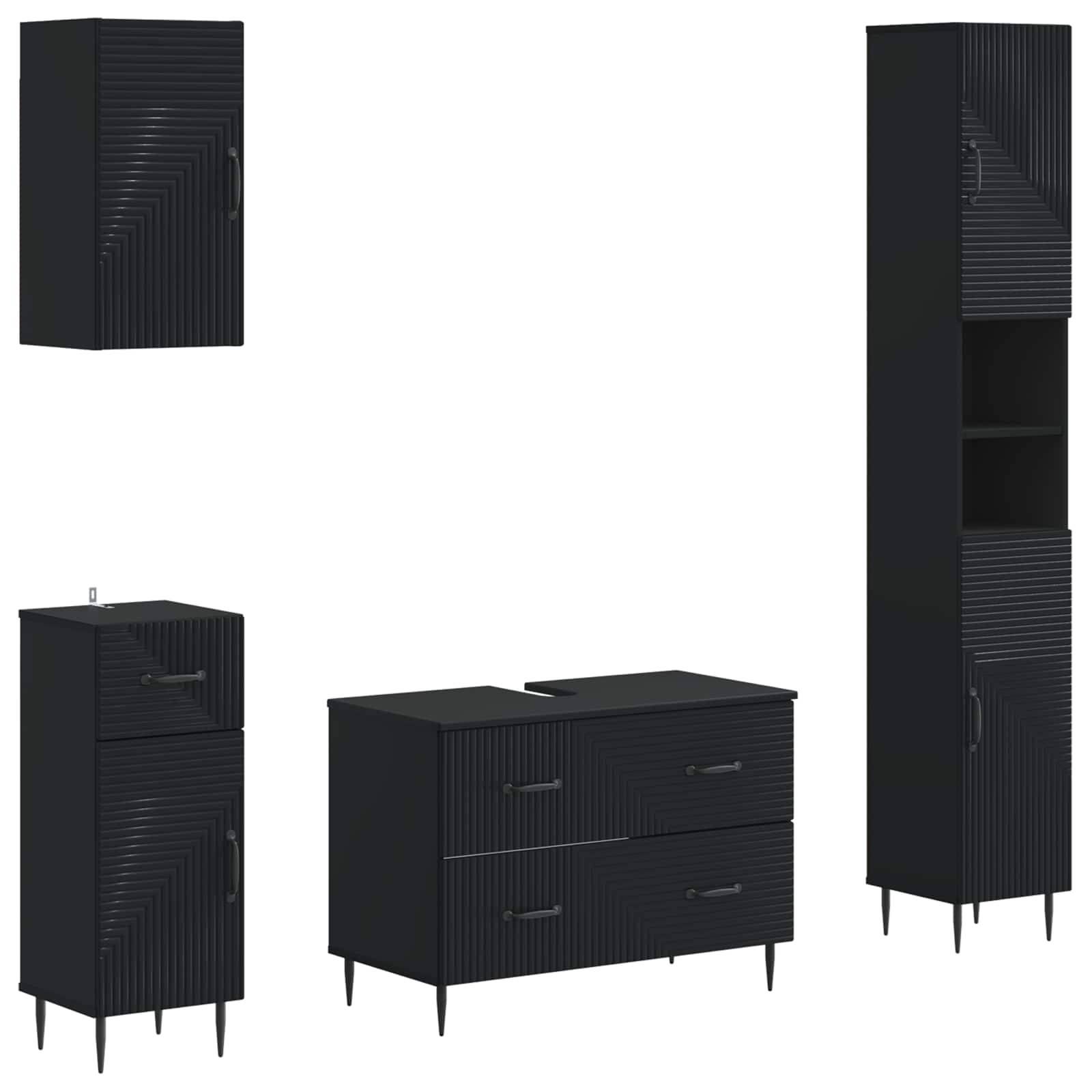 vidaXL 4-teiliges Badezimmer-Schrank-Set HAARLEM Schwarz Holzwerkstoff