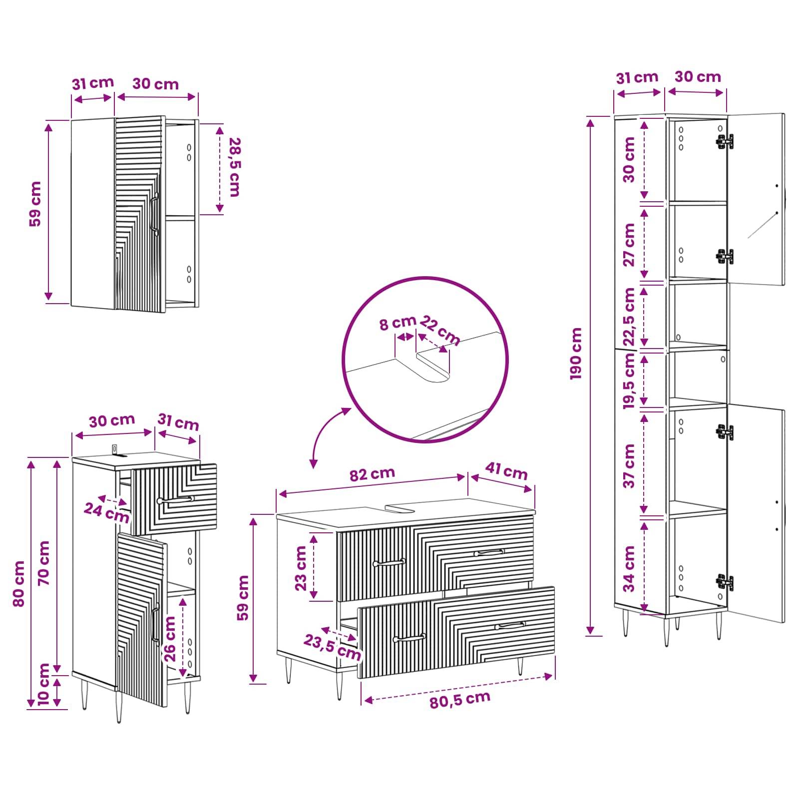 vidaXL 4-teiliges Badezimmer-Schrank-Set HAARLEM Schwarz Holzwerkstoff