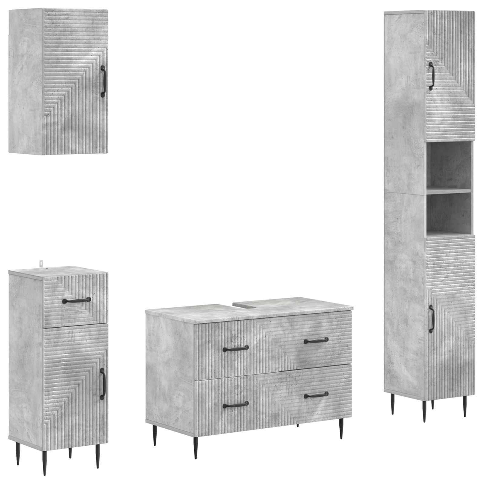vidaXL 4-teiliges Badezimmer-Schrank-Set HAARLEM Betongrau