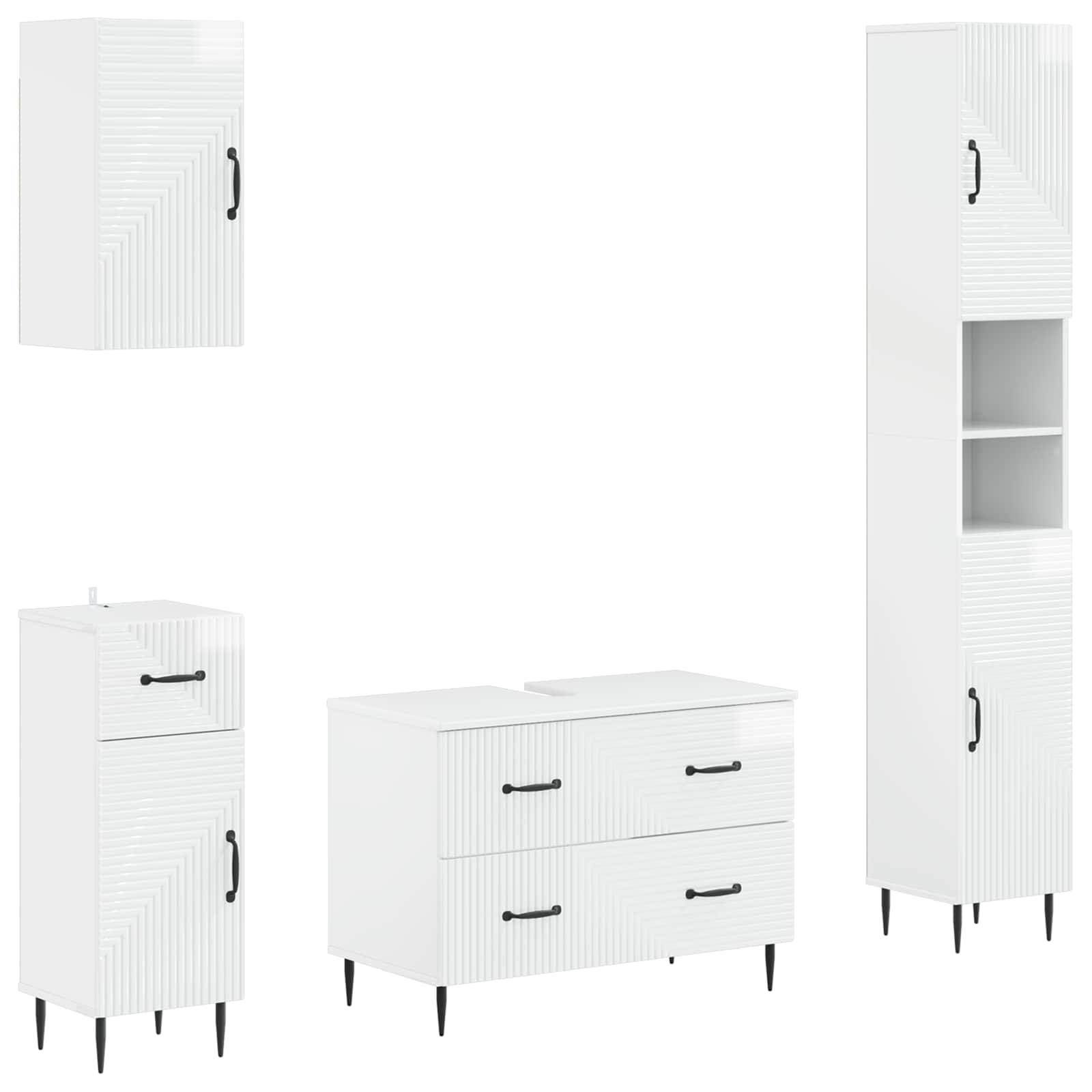 vidaXL 4-teiliges Badezimmer-Schrank-Set HAARLEM Hochglanz Weiß
