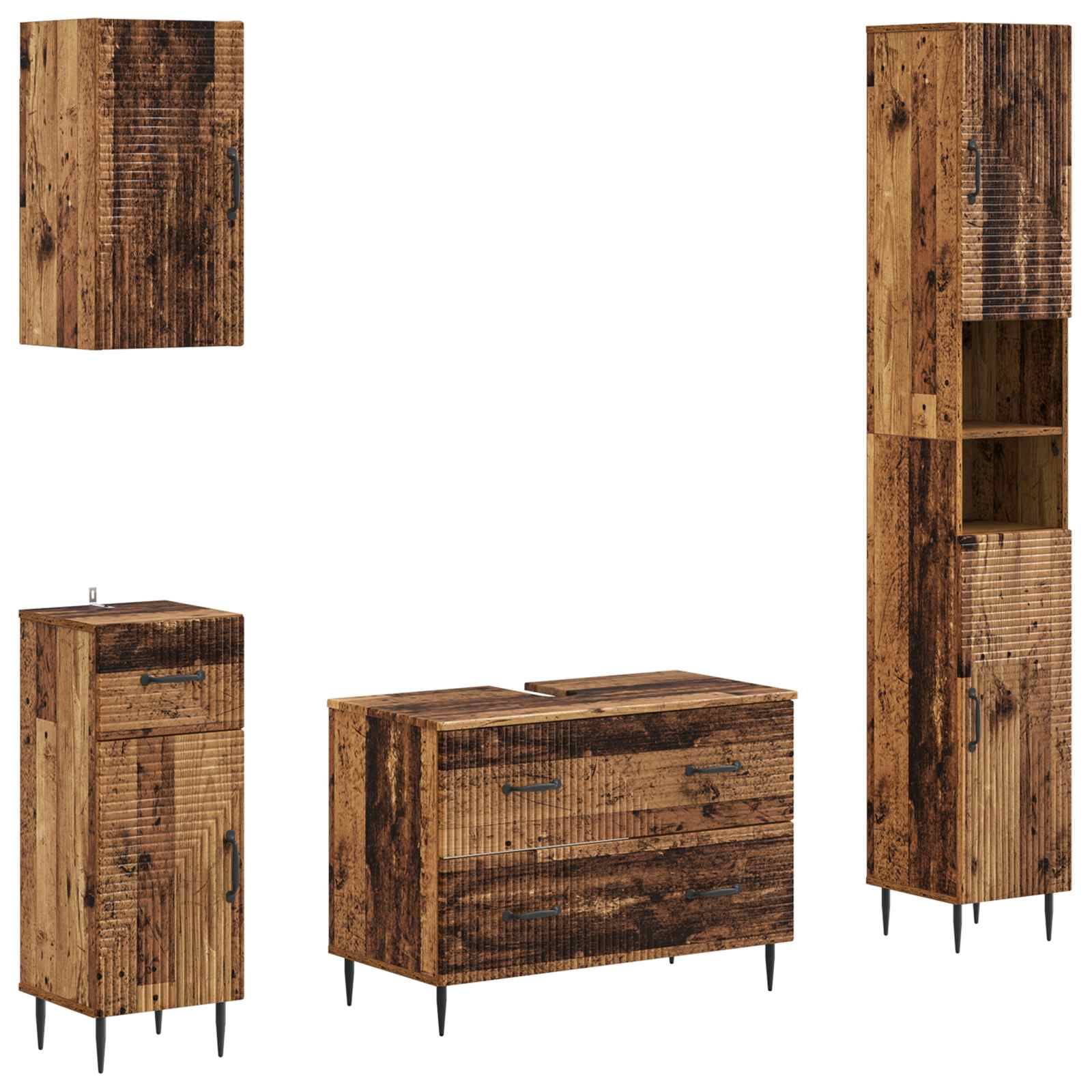 vidaXL 4-teiliges Badezimmer-Schrank-Set HAARLEM Altholz Holzwerkstoff