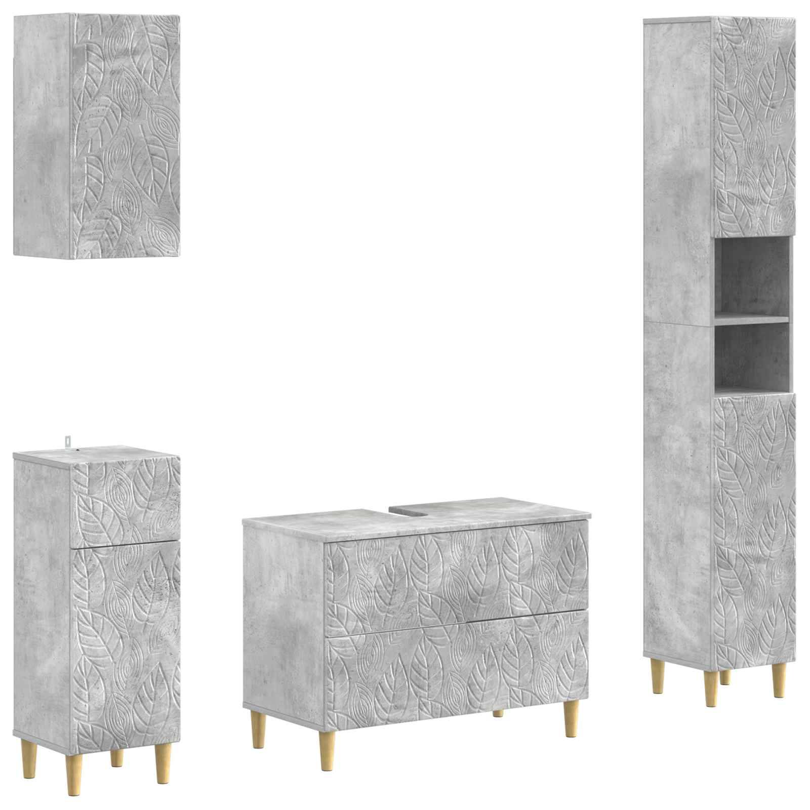 vidaXL 4-teiliges Badezimmer-Schrank-Set DELFT Betongrau Holzwerkstoff