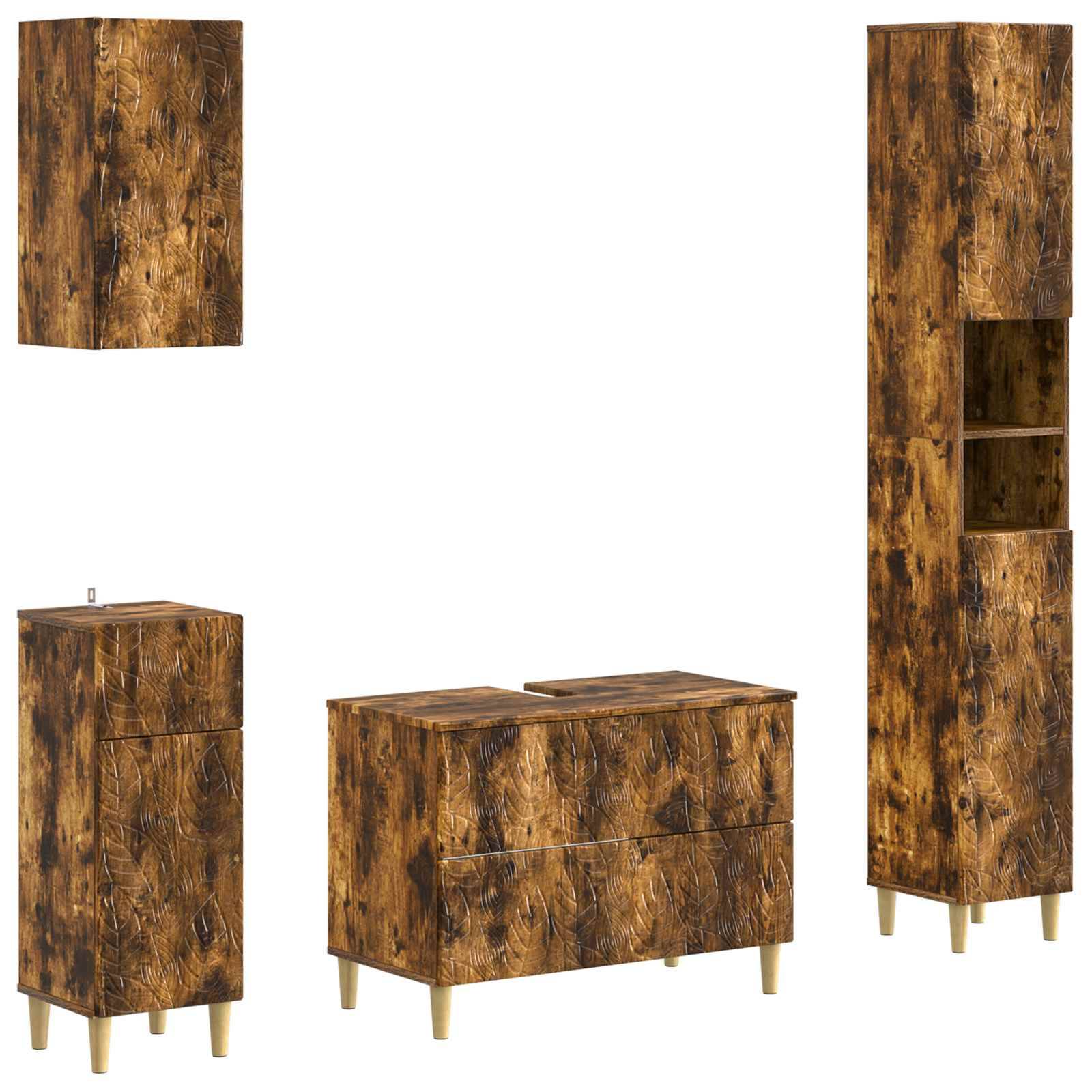 vidaXL 4-teiliges Badezimmer-Schrank-Set DELFT Raucheiche